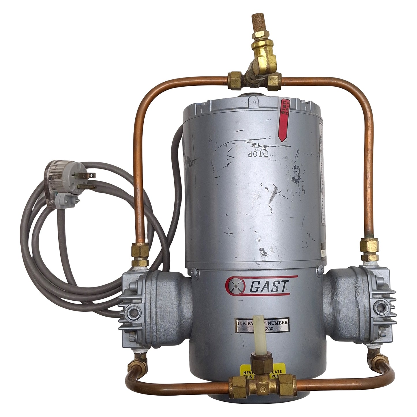 Used Gast 1VBF-22-M100X Oil-Less Piston Vacuum Pump, 1/6HP, 1725rpm, 115VAC