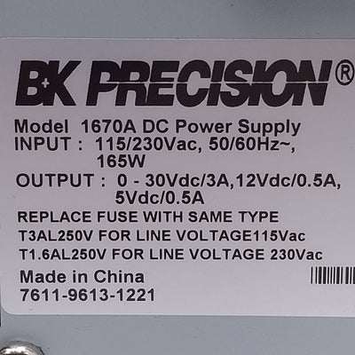 Used BK Precision 1670A DC Regulated Power Supply, 165W, 3 Outputs, 3-Digit LCD