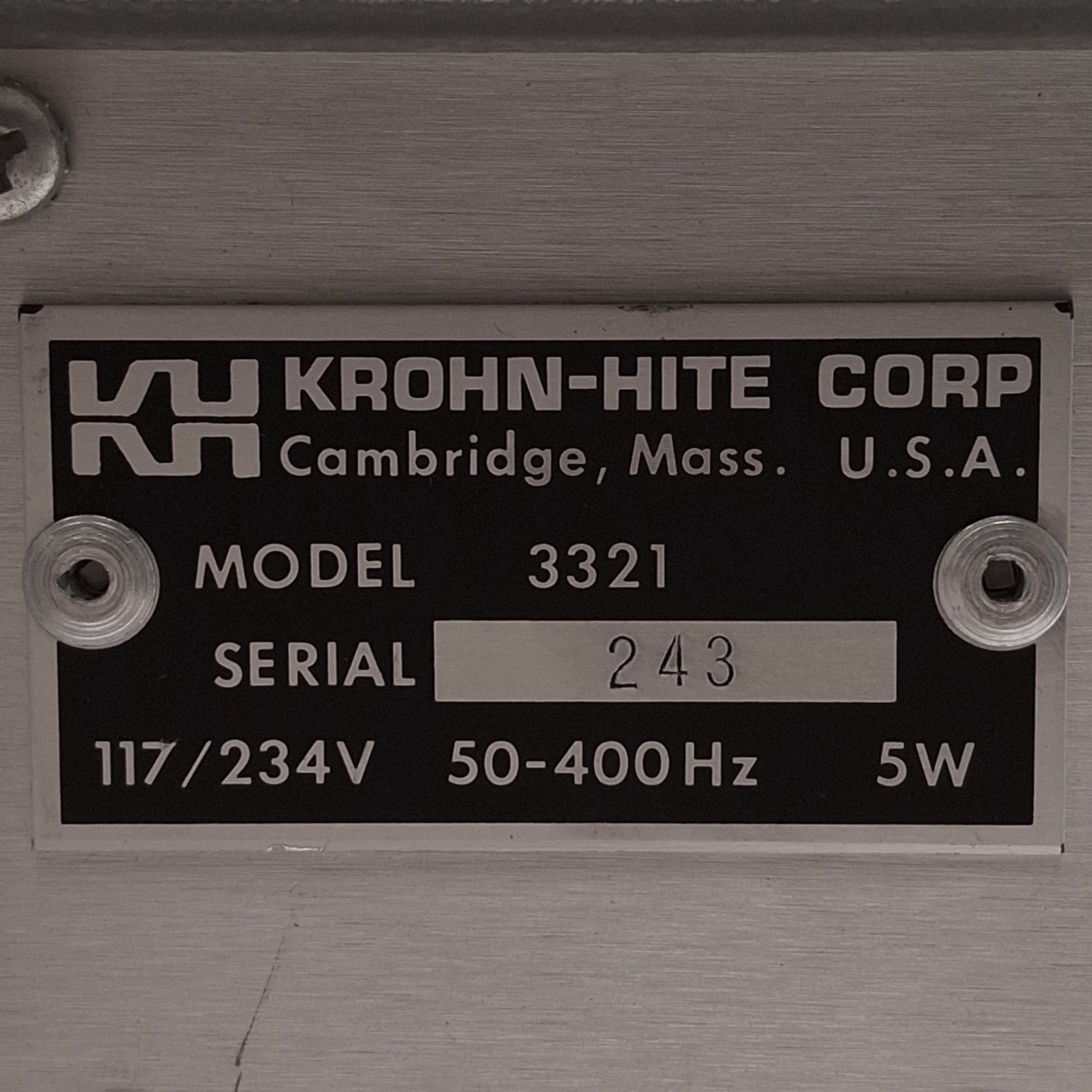Used Krohn-Hite 3321 Variable Electronic Filter, 0.01Hz-99.9kHz 0/20dB BNC 115/230VAC