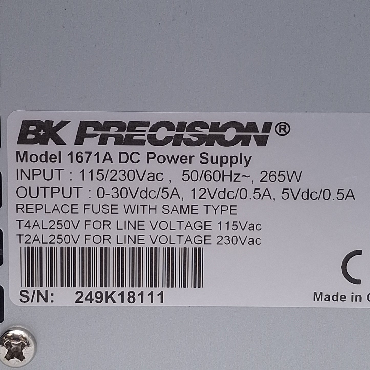 Used BK Precision 1671A DC Regulated Power Supply, 265W, 3 Outputs, 3-Digit LCD