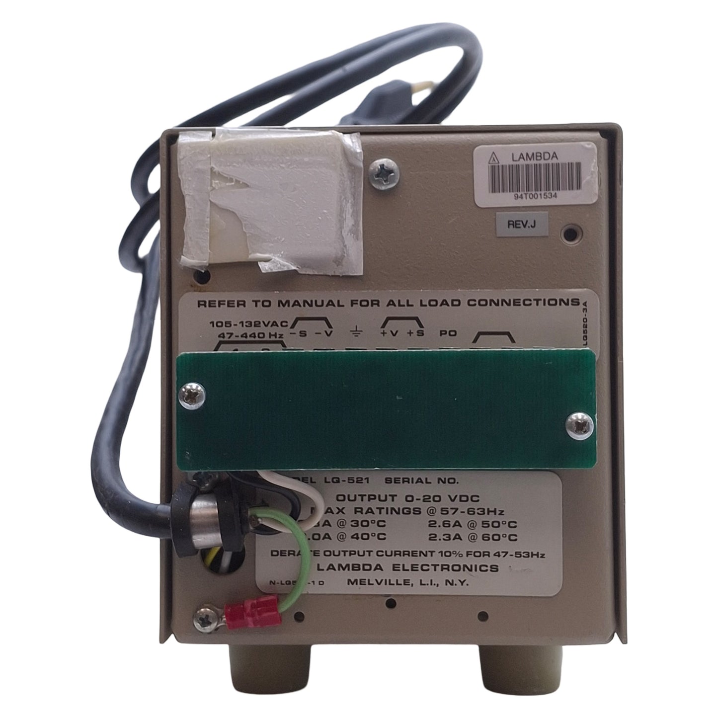 Used Lambda LQ-521 DC Power Supply, 66W, 0-20VDC 0-3.3A Output, 105-132VAC Input