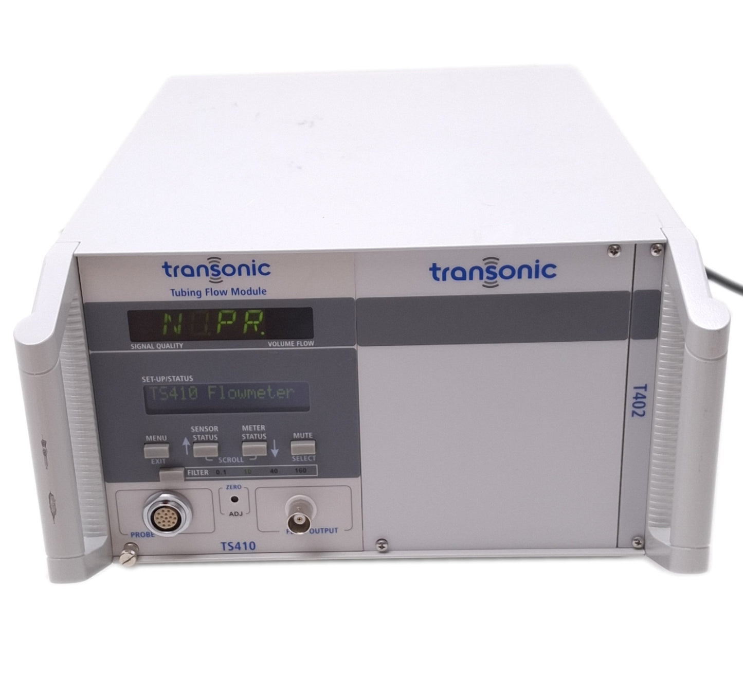 Used Transonic TS410 Tubing Flow Module w/ T402 Console, 0.01-10000mL/min, 100-240VAC