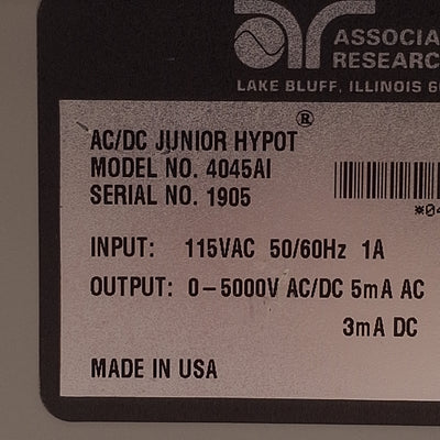 Used Associated Research 4045AI AC/DC Hipot Tester 115VAC 1A In, 0-5KV AC/DC Out