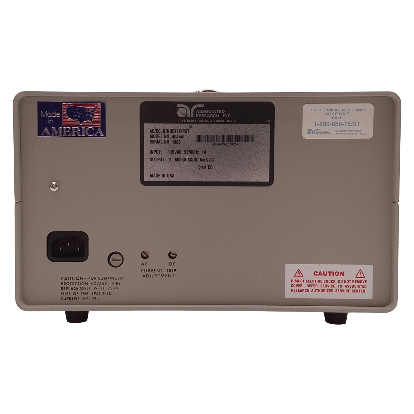 Used Associated Research 4045AI AC/DC Hipot Tester 115VAC 1A In, 0-5KV AC/DC Out