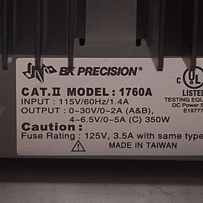 Used BK Precision 1760A Triple Output DC Power Supply 350W, Two 4-Digit LED, 115VAC