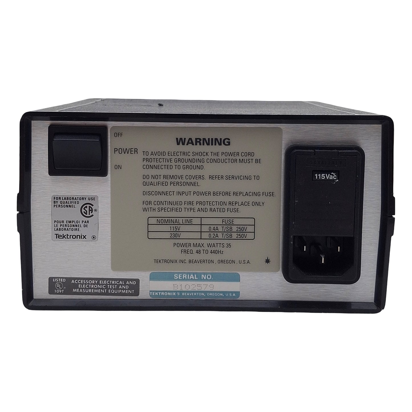 Used Tektronix 1101A Oscilloscope Power Supply, 115/230VAC In, +15/-15/+5/-5VDC Out
