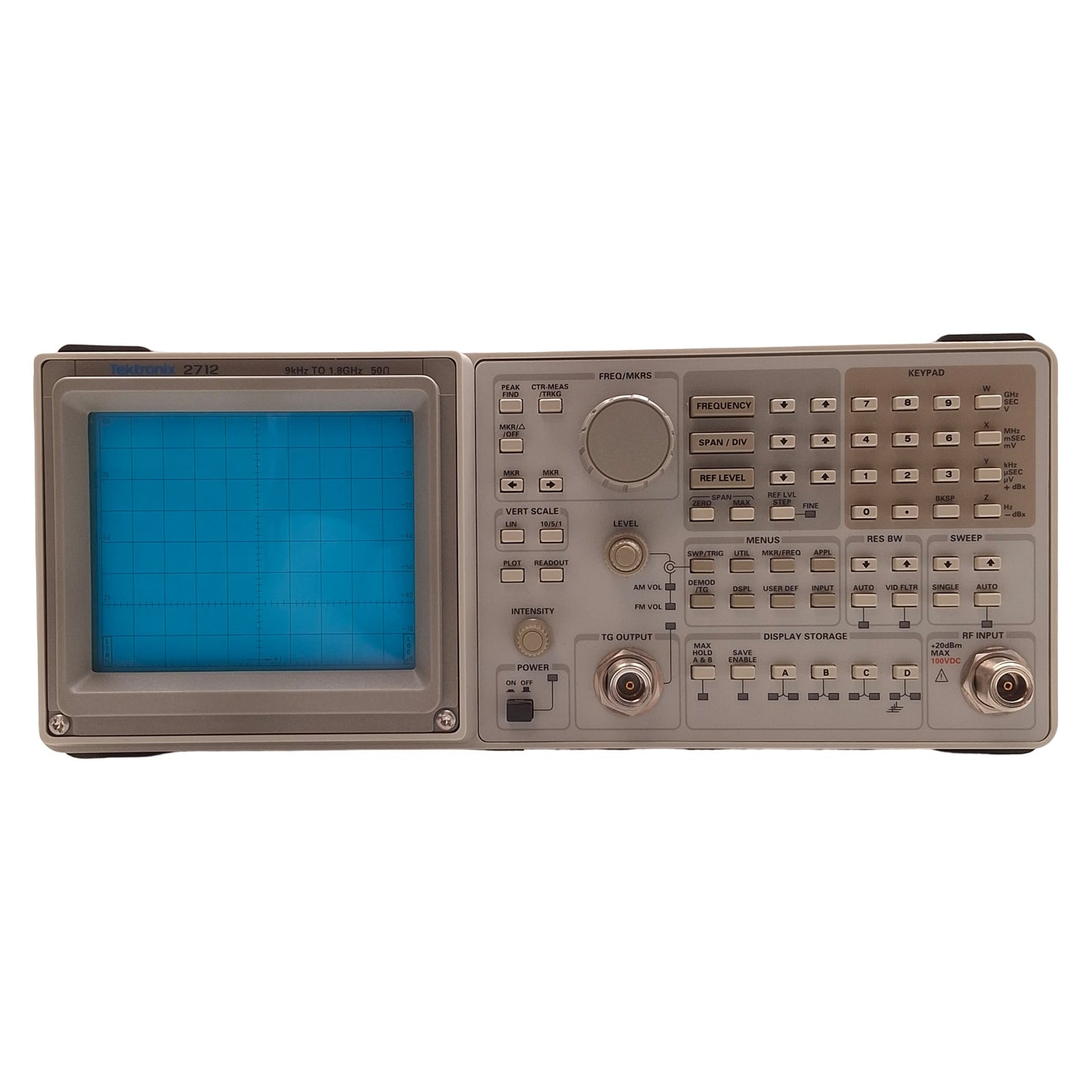 Used Tektronix 2712 Spectrum Analyzer 9kHz-1.8Ghz Range, 90-250VAC/90-132VAC, DB-9