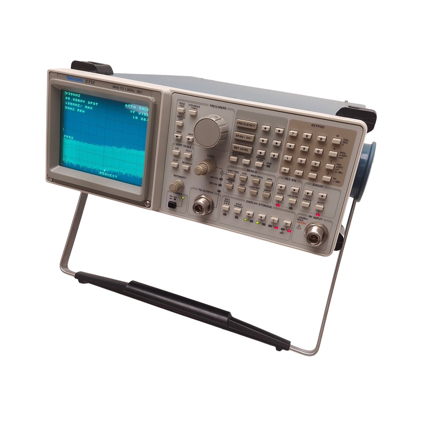 Used Tektronix 2712 Spectrum Analyzer 9kHz-1.8Ghz Range, 90-250VAC/90-132VAC, DB-9