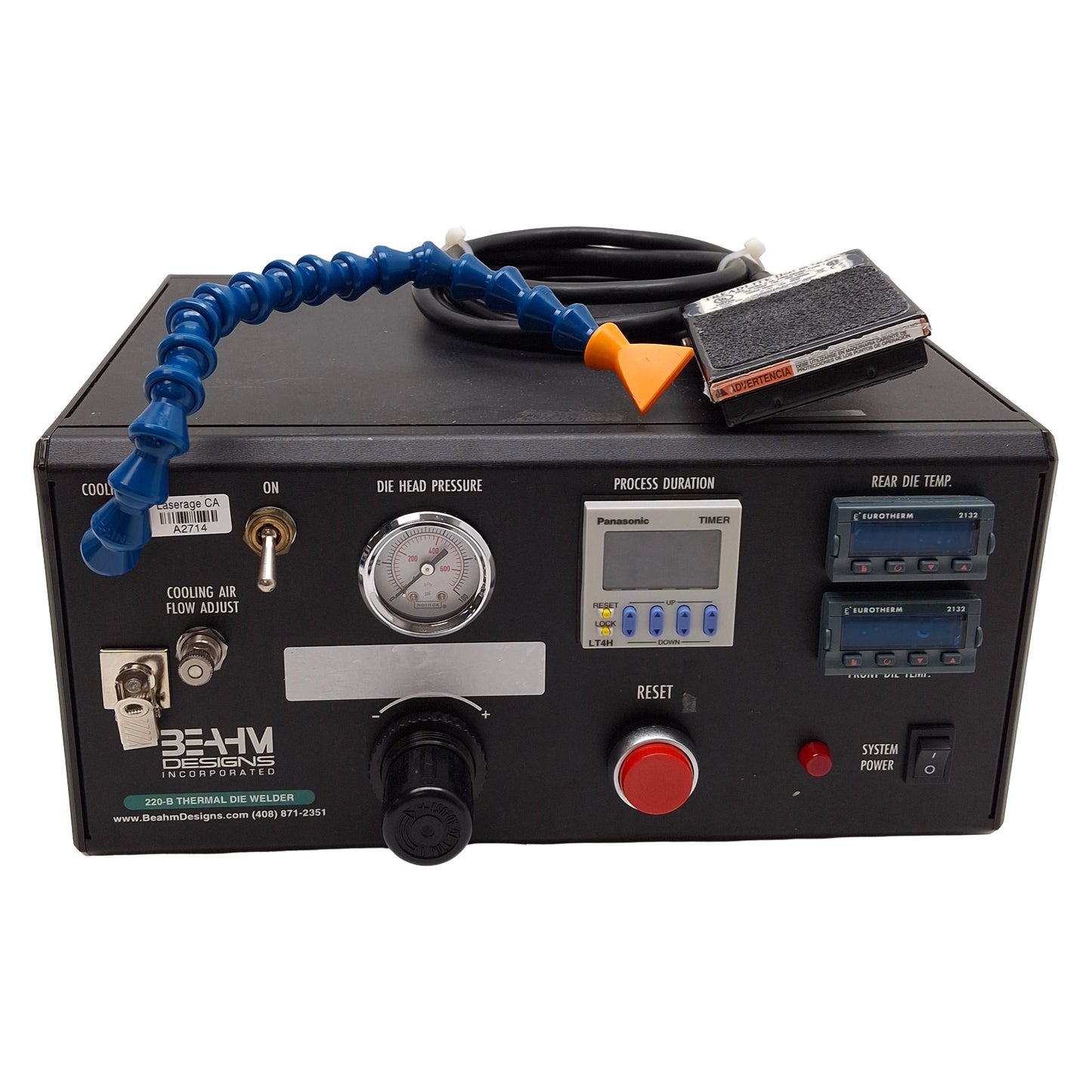 Used Beahm 220-B Thermal Die Bonder, 200-500°F, 1-9999sec Timer, 0-100PSI, 120VAC