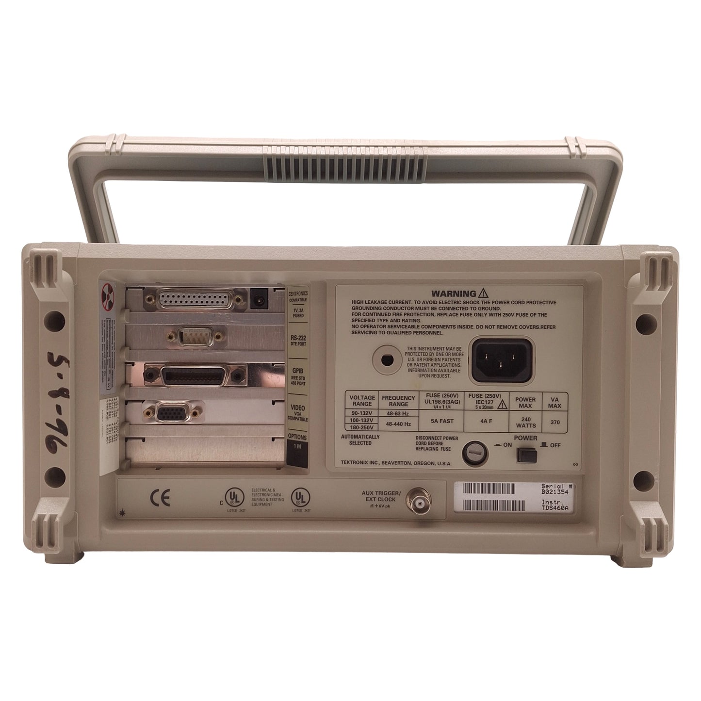 Used Tektronix TDS460A Digitizing Oscilloscope 4-Channel, 400MH/z, 100MS/s, 90-250VAC