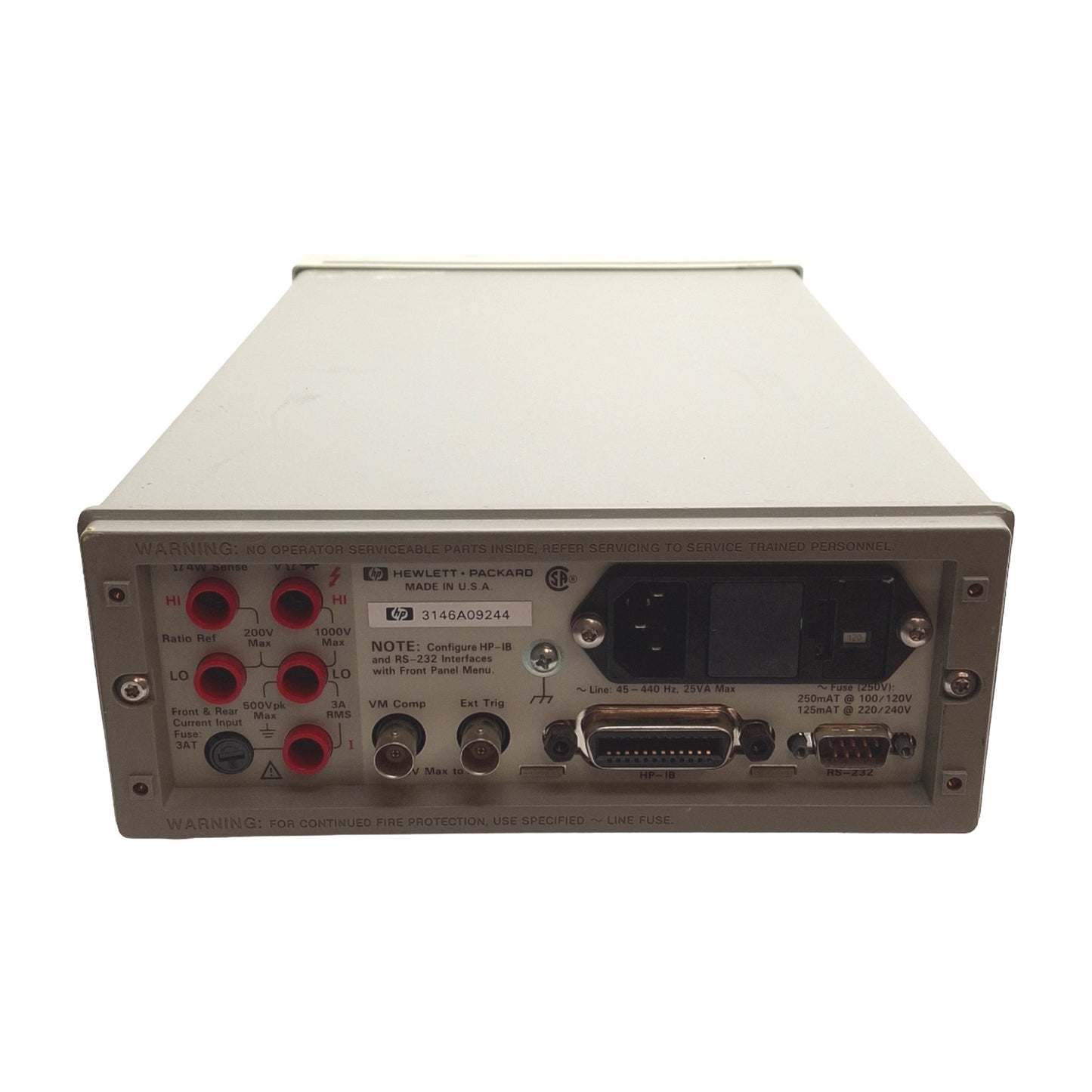 Used HP 34401A Lab Multimeter, Voltage, Current, 2/4-Wire Resistance, 120/240VAC
