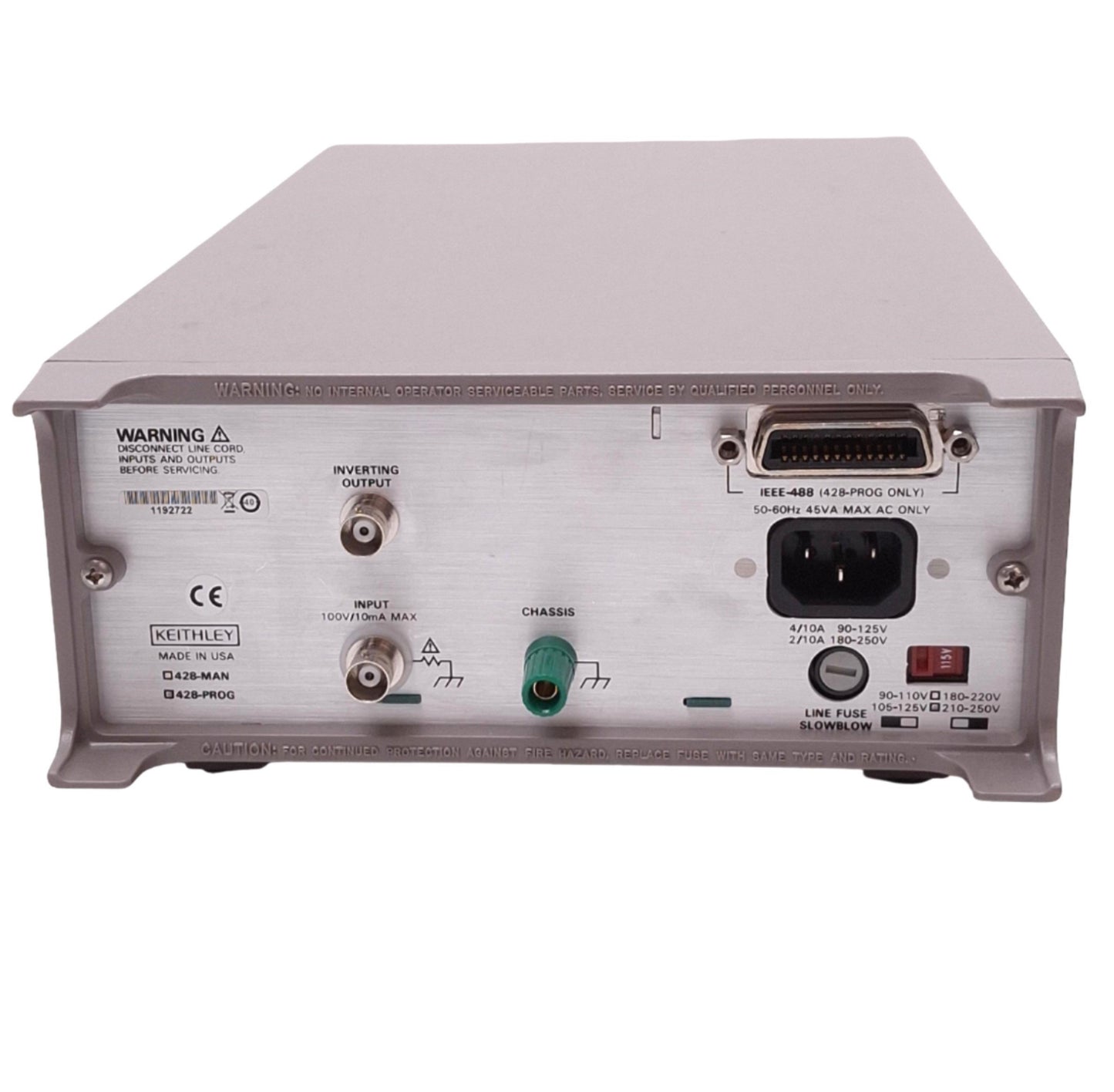 Used Keithley 428 Current Amplifier, 10³ to 10¹¹V/A Max, 0-175kHz, 120VAC In