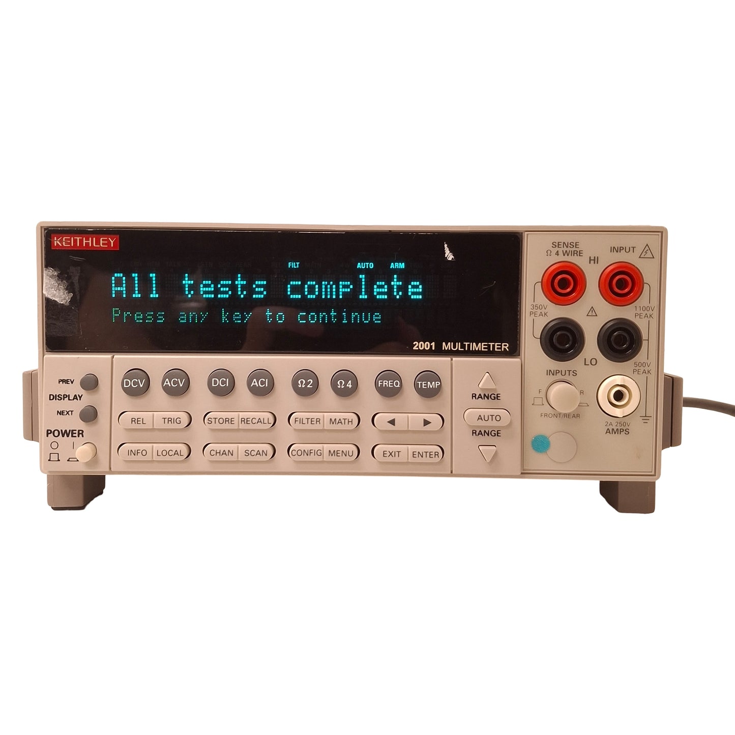Used Keithley 2001 Multimeter 7-1/2 Digit, 200uA-2A, 1Hz-15MHz, 90-134VAC/180-250VAC