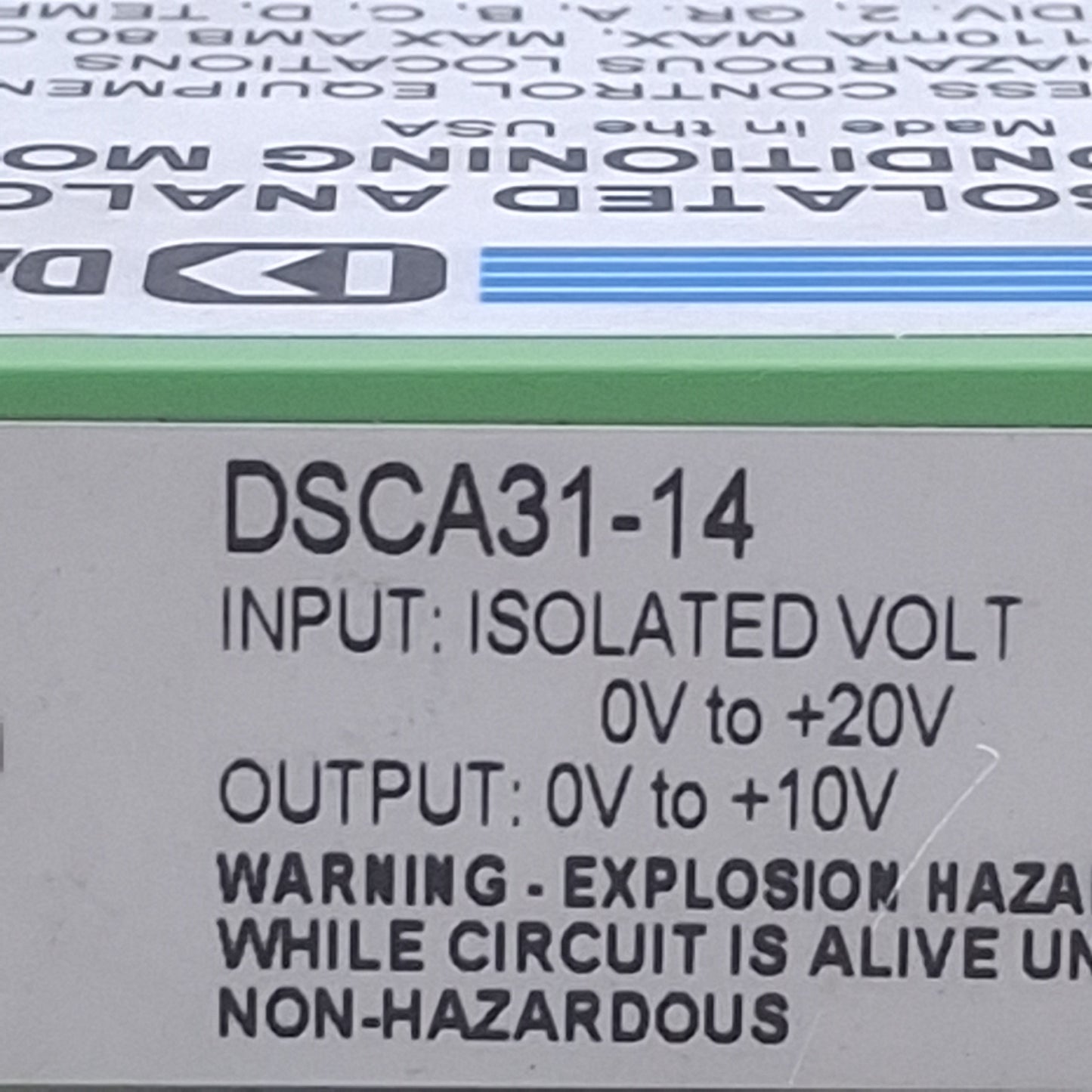 Used Dataforth DSCA31-14 Analog Signal Conditioning Module 15-30VDC, 0-10V Output