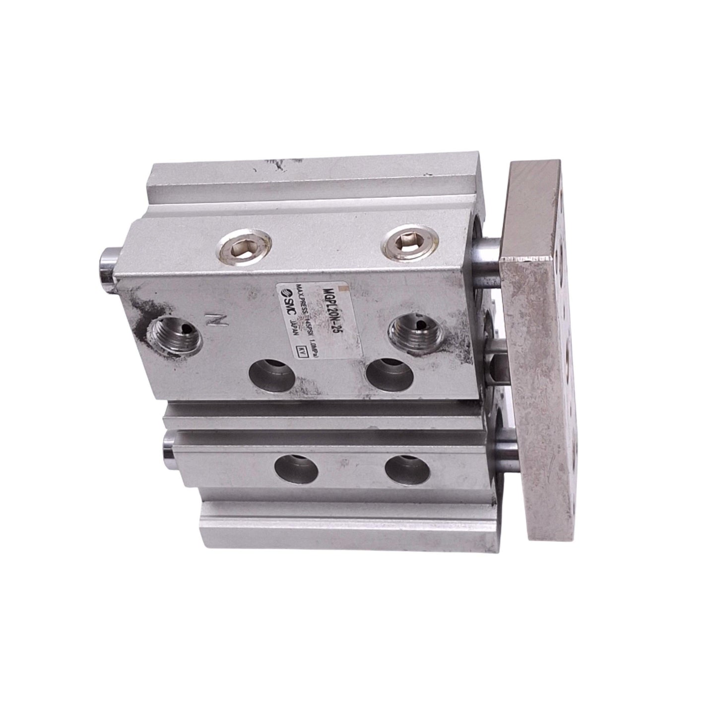 Used SMC MGPL20N-25 Guided Cylinder, 20mm Bore, 25mm Stroke, 1/8in NPT, 145psi