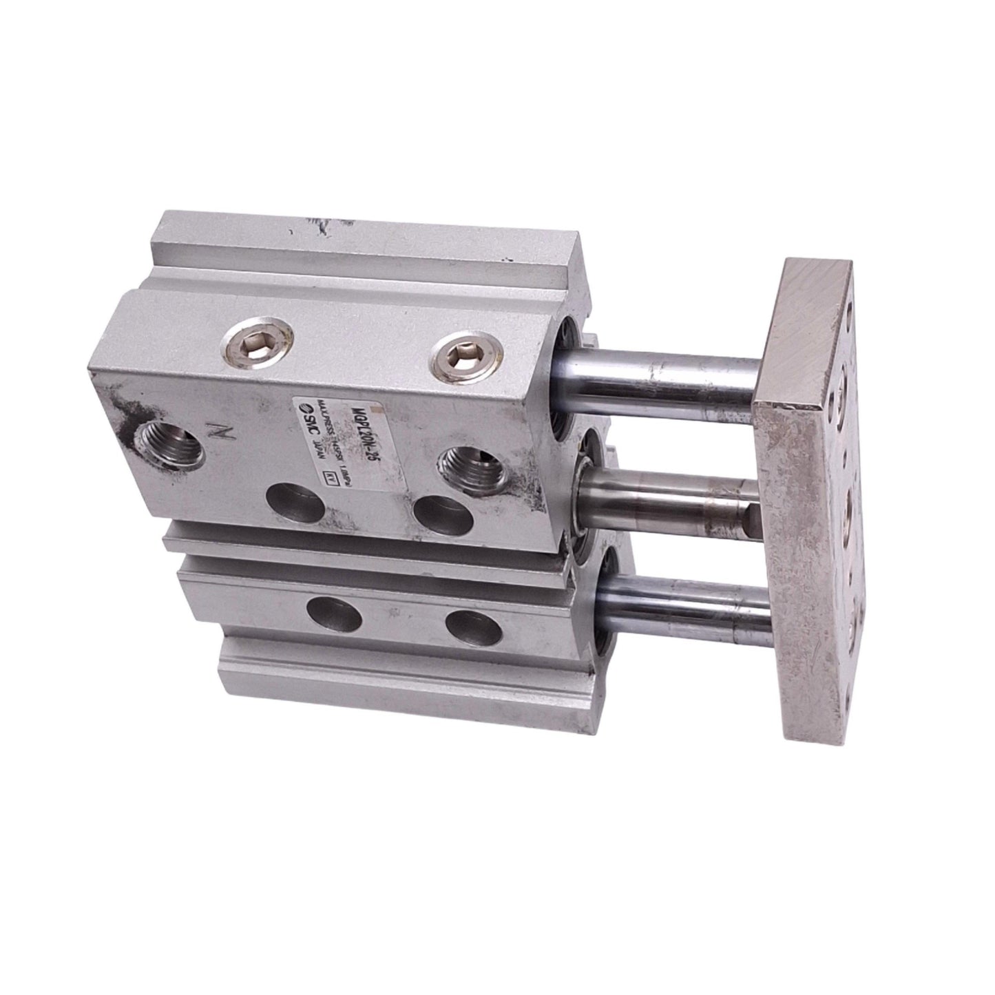 Used SMC MGPL20N-25 Guided Cylinder, 20mm Bore, 25mm Stroke, 1/8in NPT, 145psi