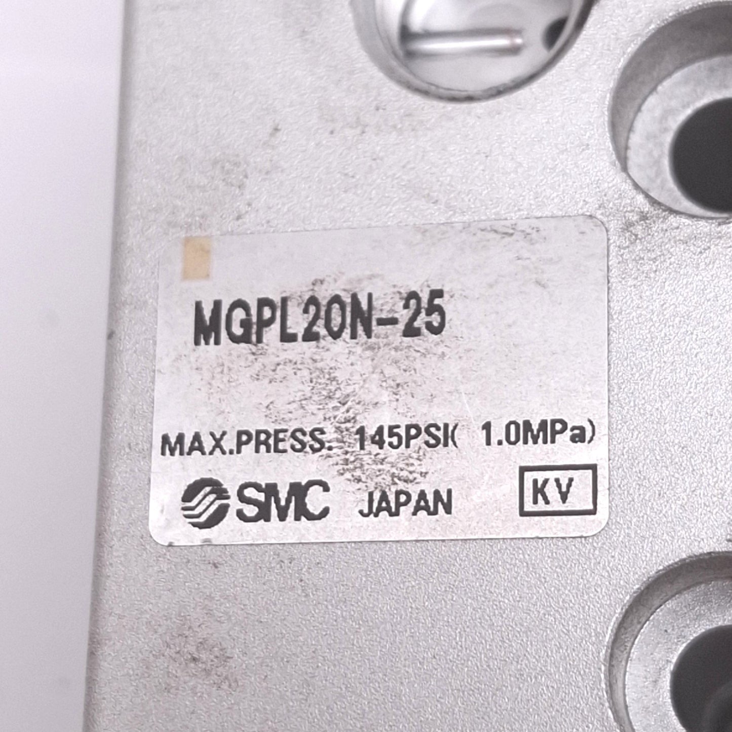 Used SMC MGPL20N-25 Guided Cylinder, 20mm Bore, 25mm Stroke, 1/8in NPT, 145psi