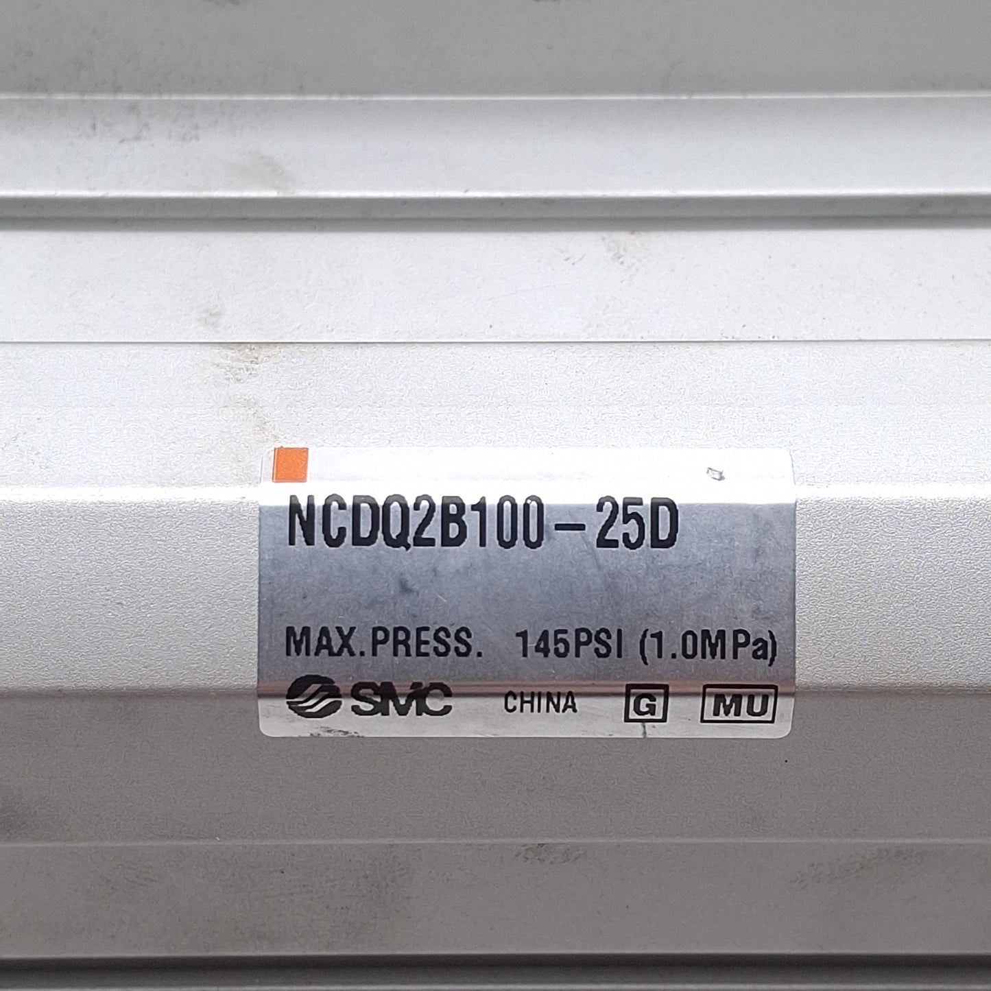 Used SMC NCDQ2B100-25D Compact Cylinder, ø100mm Bore, 25mm Stroke, 3/8in NPT, 145psi