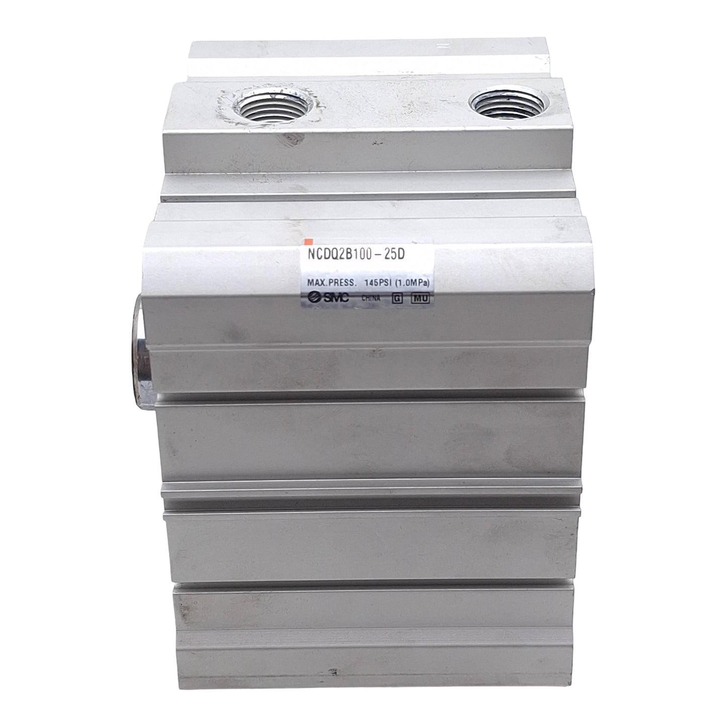 Used SMC NCDQ2B100-25D Compact Cylinder, ø100mm Bore, 25mm Stroke, 3/8in NPT, 145psi