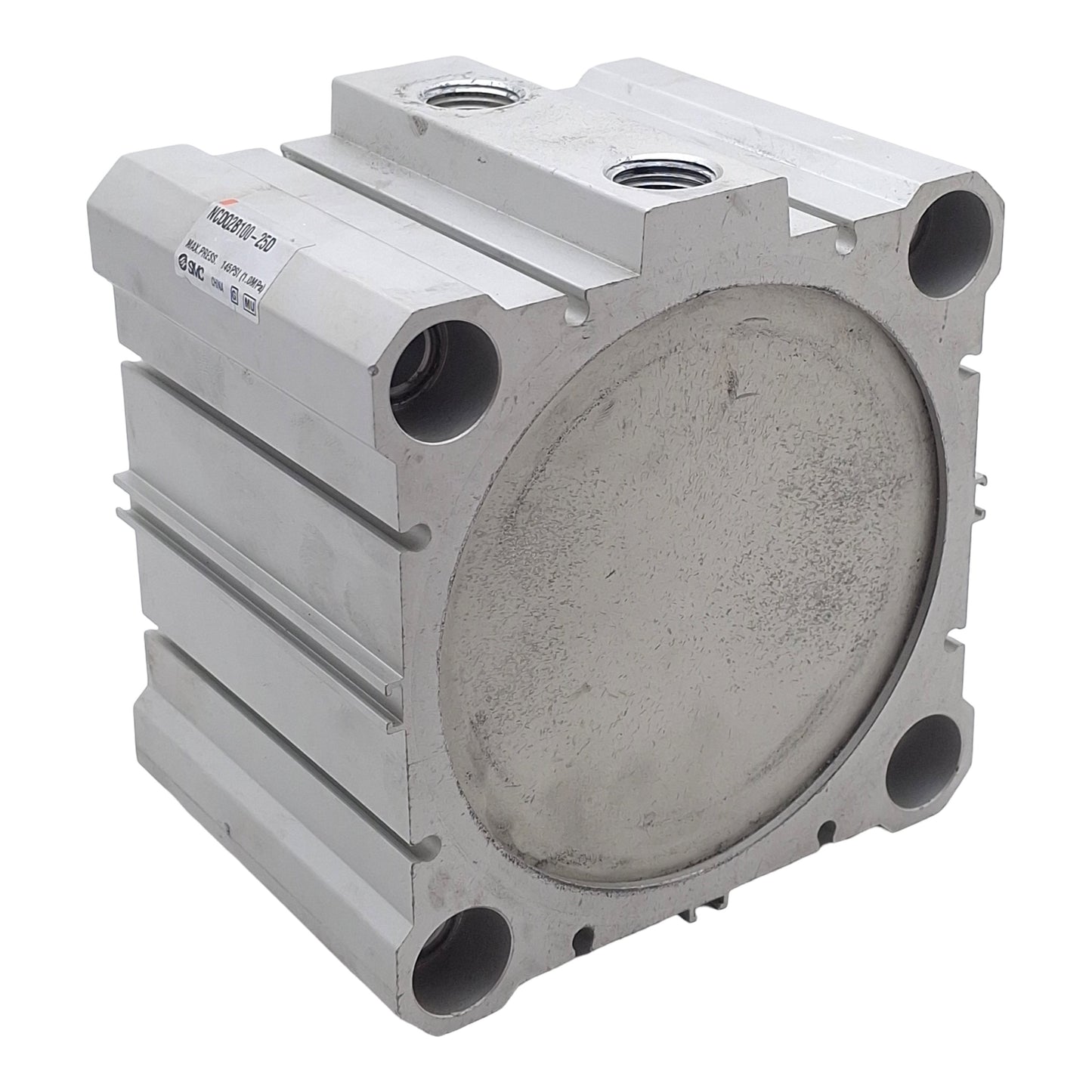 Used SMC NCDQ2B100-25D Compact Cylinder, ø100mm Bore, 25mm Stroke, 3/8in NPT, 145psi
