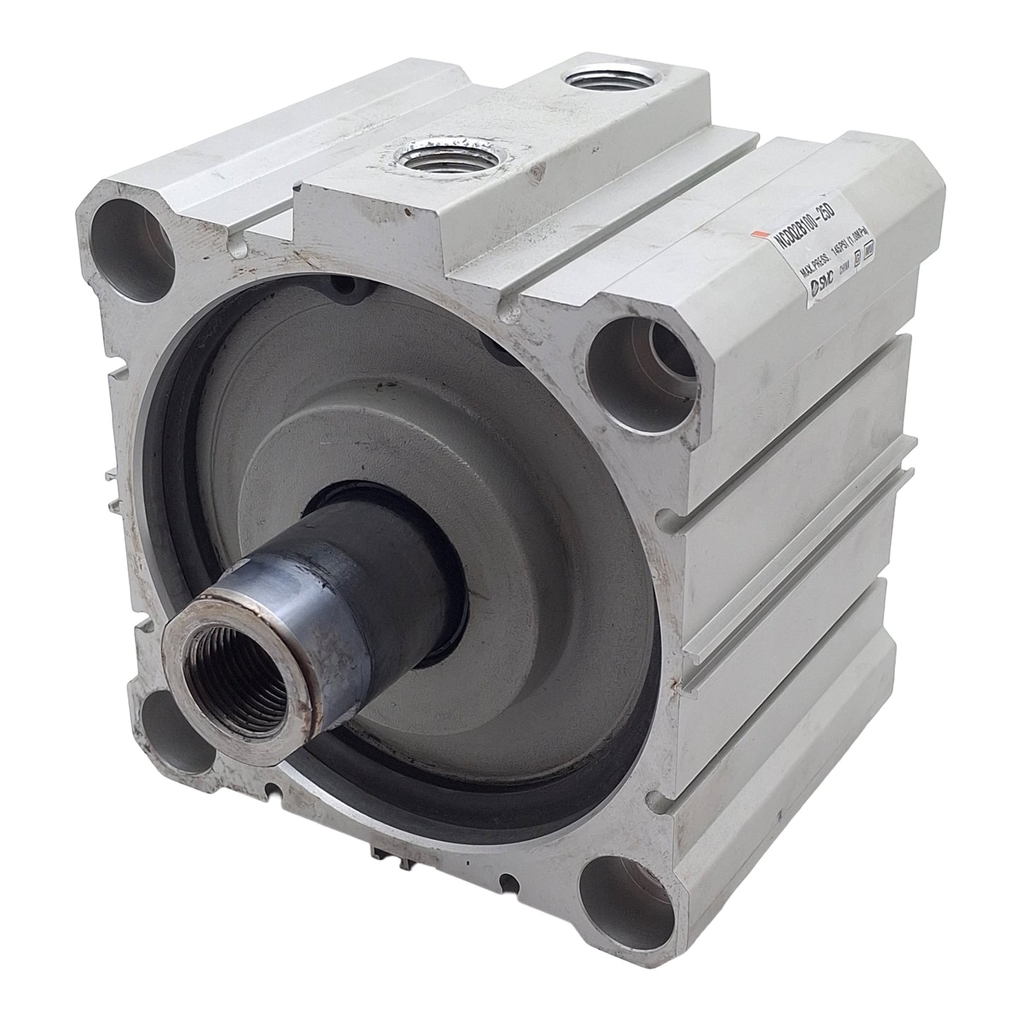 Used SMC NCDQ2B100-25D Compact Cylinder, ø100mm Bore, 25mm Stroke, 3/8in NPT, 145psi