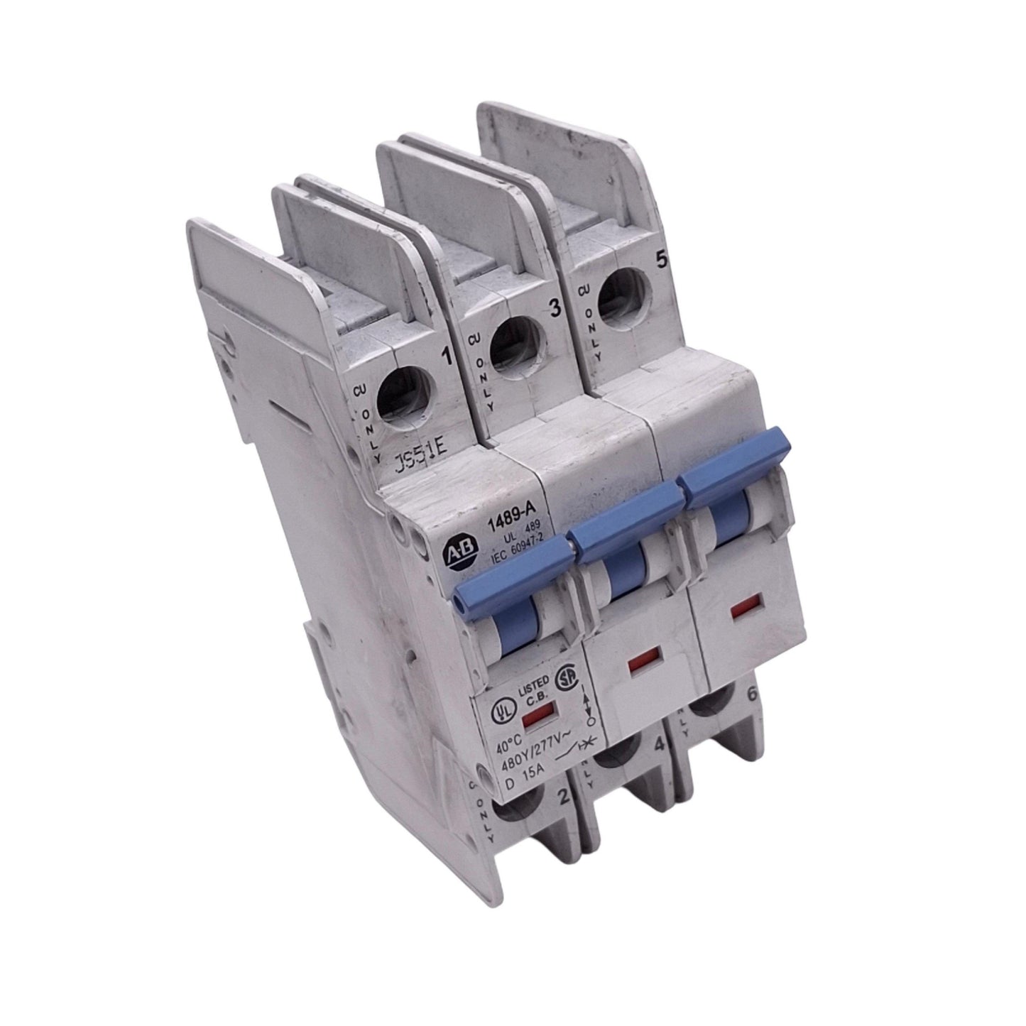 Used Allen Bradley 1489-A3D150 Circuit Breaker, 3-Pole 15A, 480Y/277VAC Max