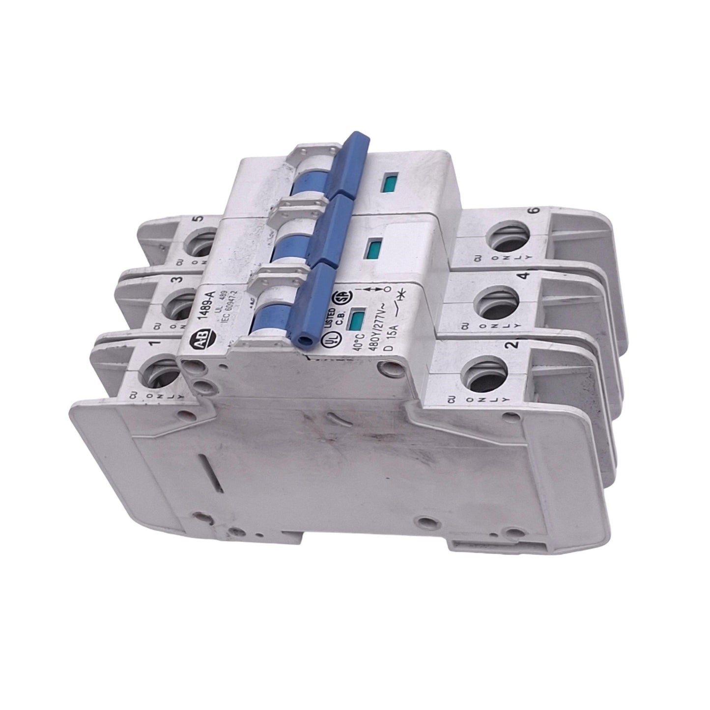 Used Allen Bradley 1489-A3D150 Circuit Breaker, 3-Pole 15A, 480Y/277VAC Max
