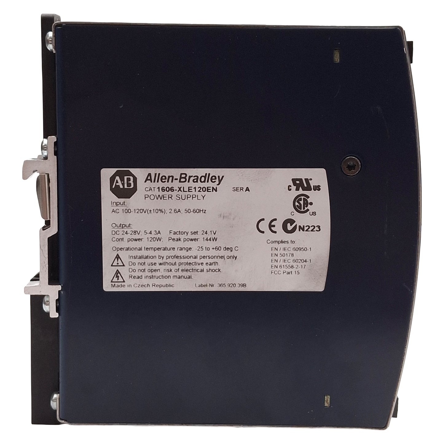 Used Allen Bradley 1606-XLE120EN PLC Power Supply, 120W, 24-28VDC OUT, 100-120VAC IN