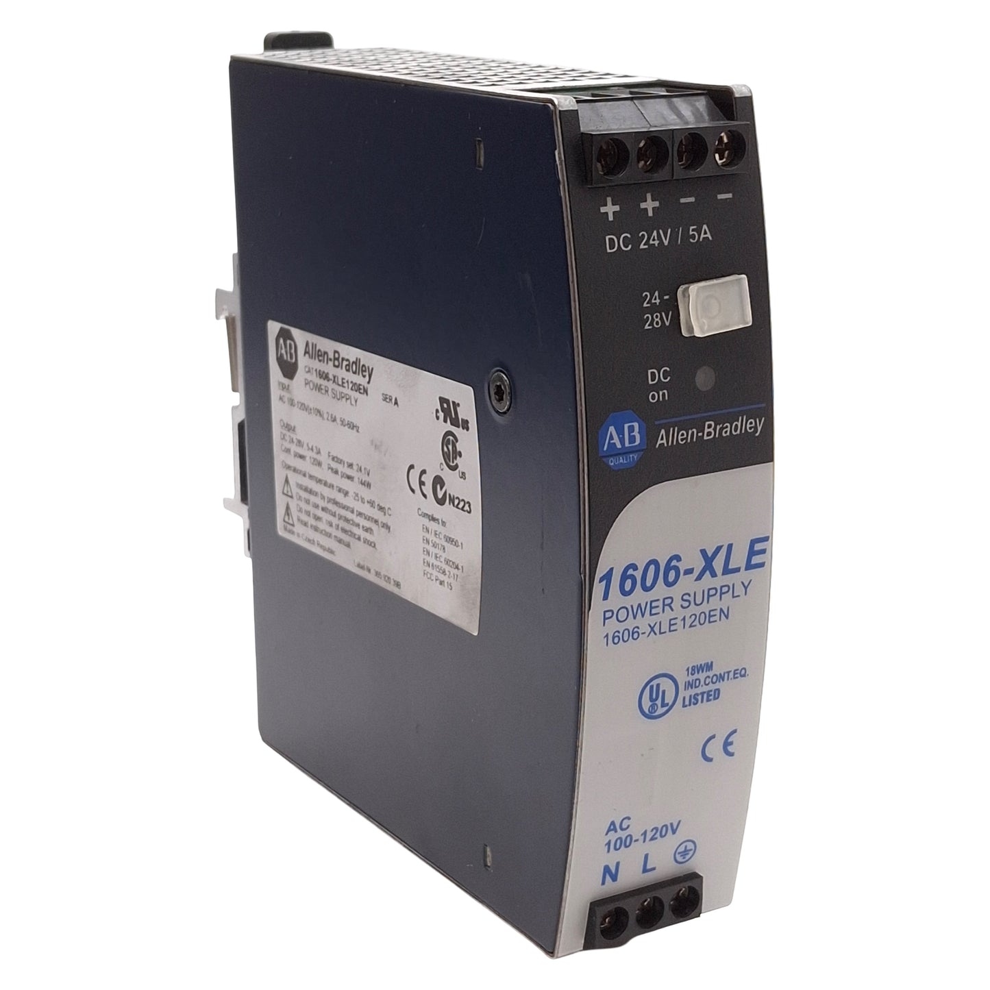 Used Allen Bradley 1606-XLE120EN PLC Power Supply, 120W, 24-28VDC OUT, 100-120VAC IN