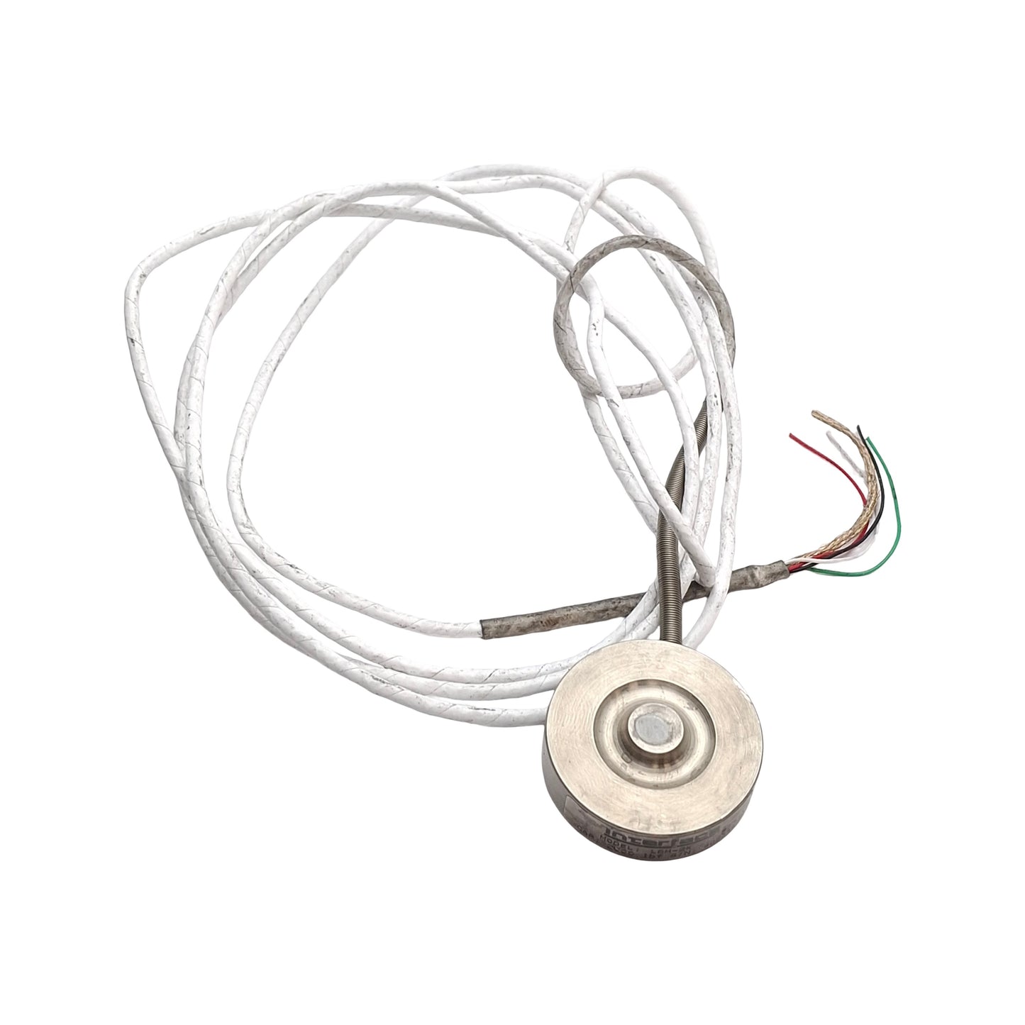 Used Interface L5M-2K Button Style Load Cell, ø7.9mm Target, mV/V Output, 2000lbf