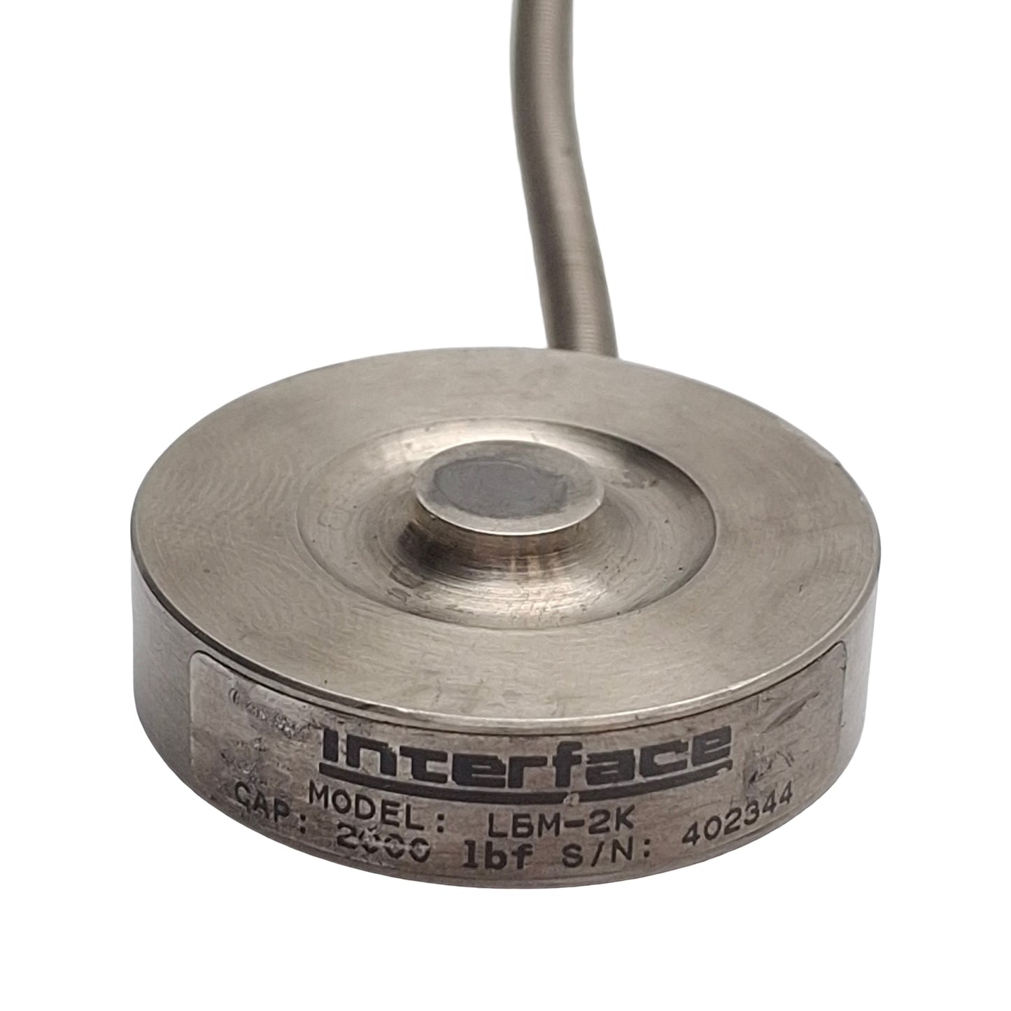 Used Interface L5M-2K Button Style Load Cell, ø7.9mm Target, mV/V Output, 2000lbf