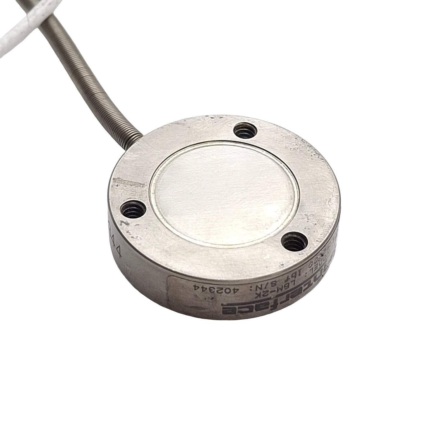 Used Interface L5M-2K Button Style Load Cell, ø7.9mm Target, mV/V Output, 2000lbf