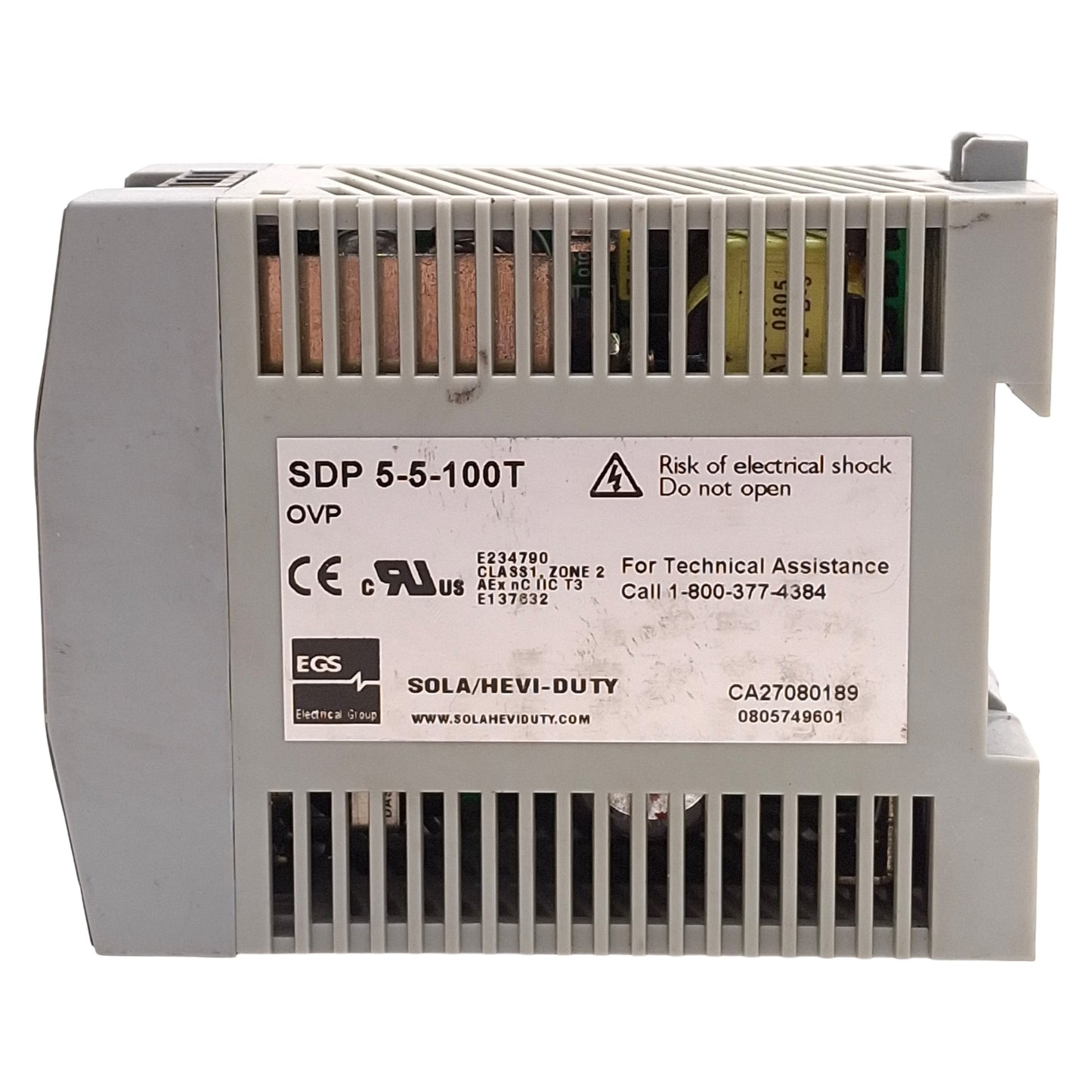 Used Sola SDP 5-5-100T Hevi-Duty PLC Power Supply, 5-6VDC 5A Output, 115/230VAC Input