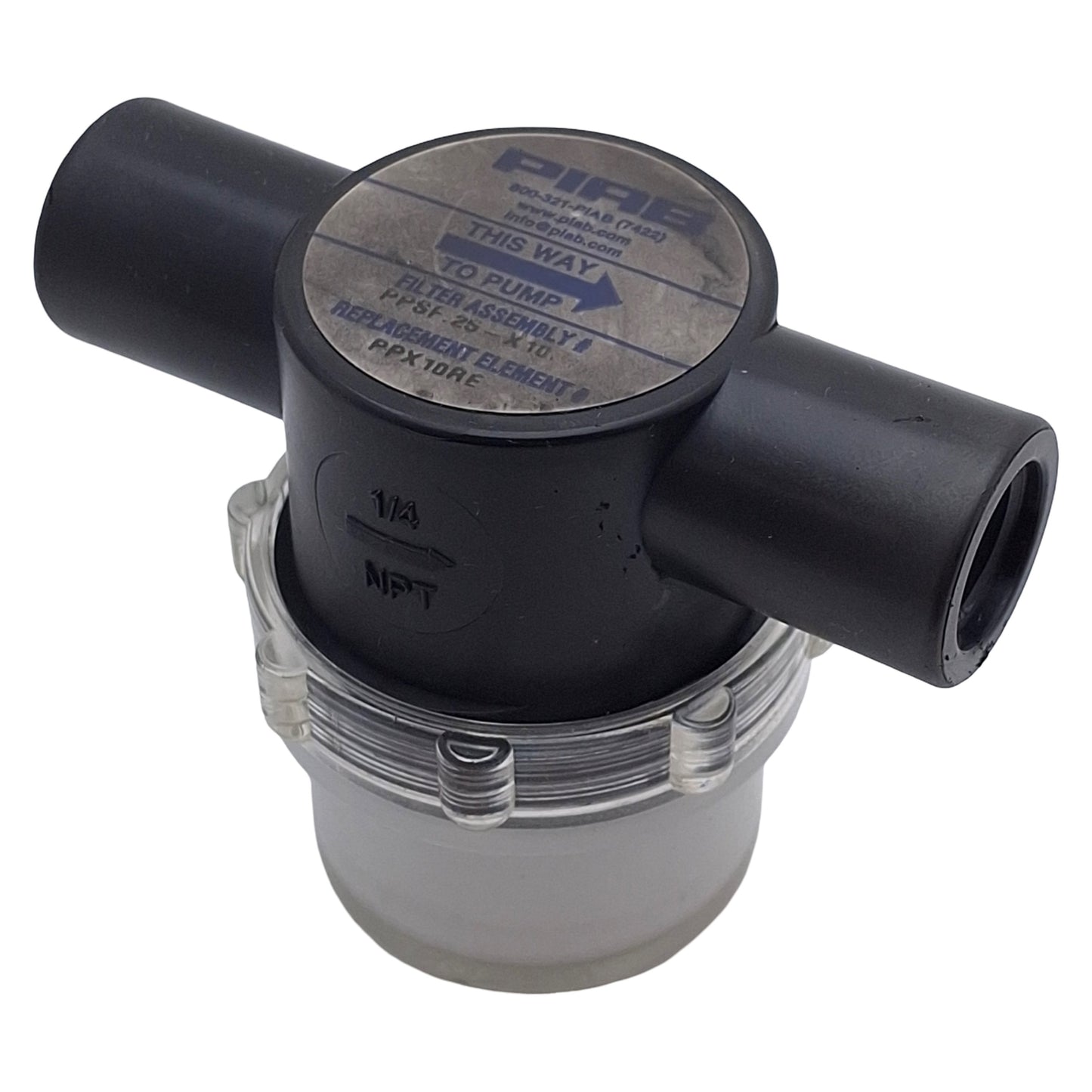 Used Piab PPSF.25-X10 0128409 Vacuum Filter, 1/4in NPT F, 10µm, 2.97scfm, -14.5~0psi