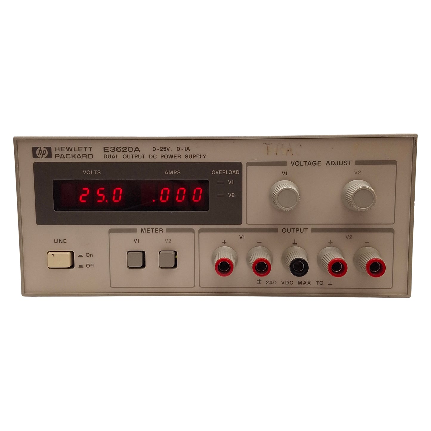 Used HP E3620A Dual Output DC Power Supply, 50W, 0-25VDC 0-1A *Broken Faceplate*