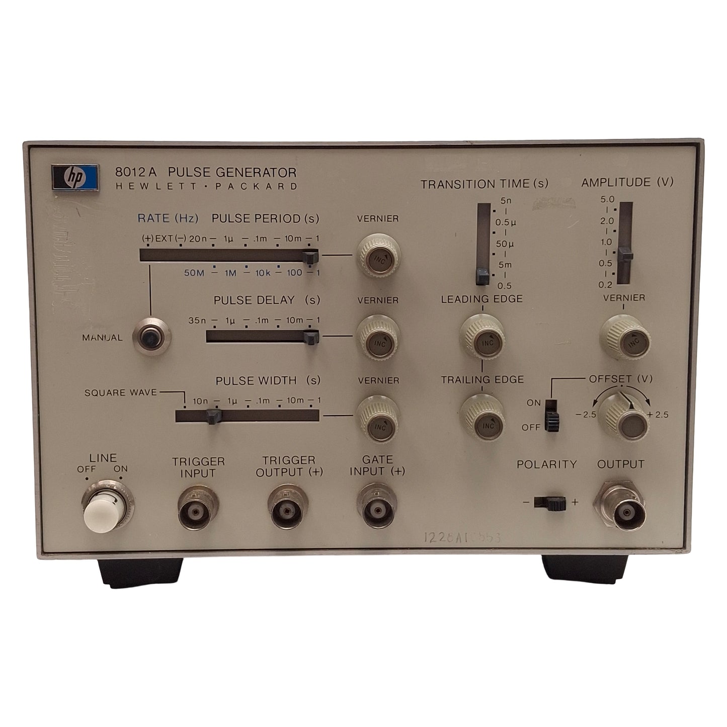 Used HP 8012A Pulse Generator, 1Hz-50MHz, 20ns-1s Period, ±2.5V Offset, 115/230VAC