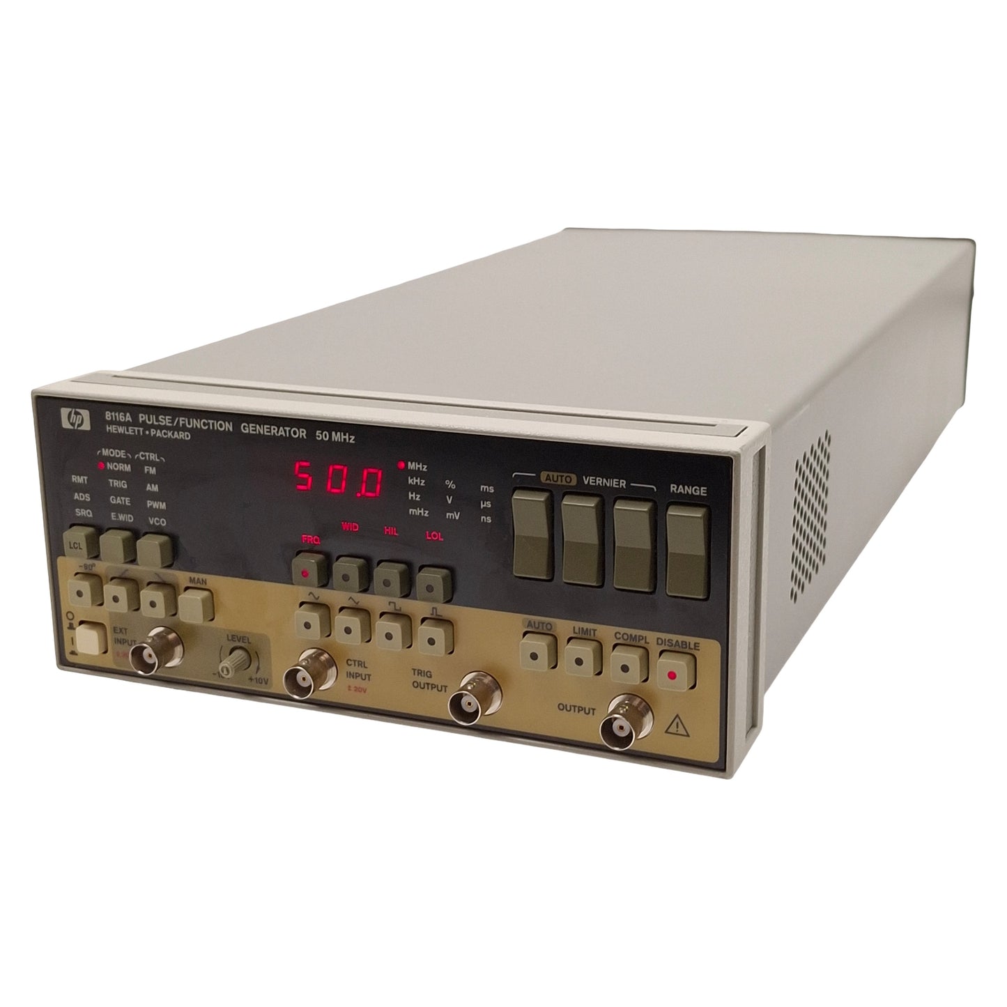Used HP 8116A Pulse / Function Generator, 1mHz-50MHz, 10mVpp-16Vpp, 10ns-999ms