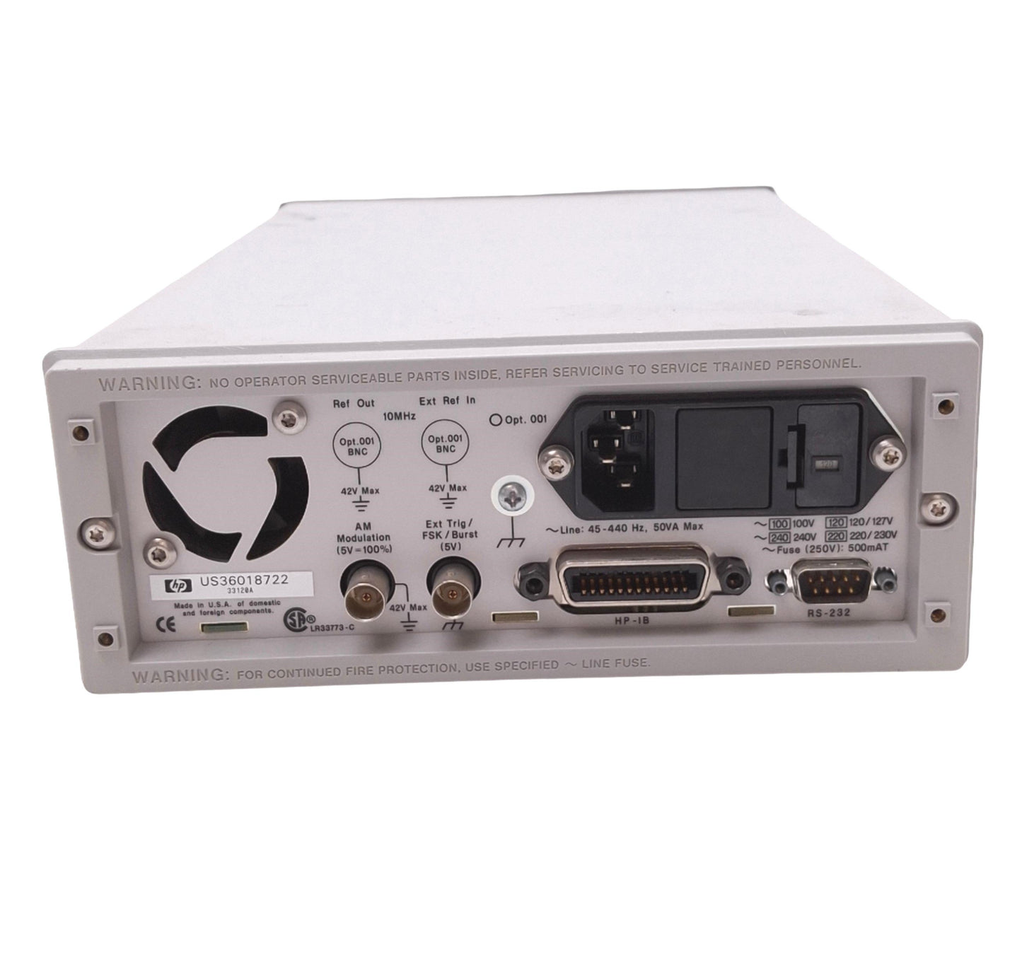 Used HP 33120A Function/Arbitrary Waveform Generator, 15MHz 12-bit 40MSa/s 120VAC