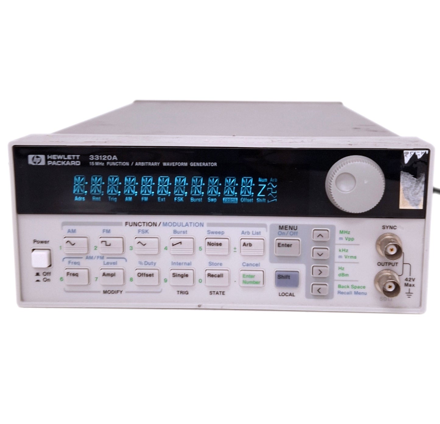 Used HP 33120A Function/Arbitrary Waveform Generator, 15MHz 12-bit 40MSa/s 120VAC