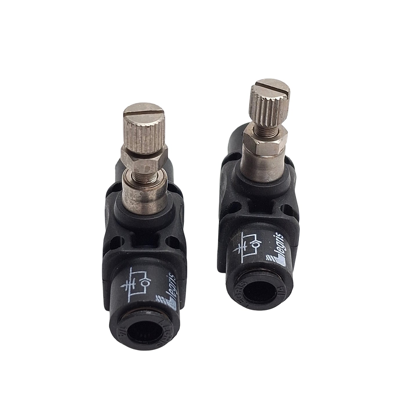 Used Lot of 2 Legris 7770 56 00 In-Line Flow Control Air Regulator Needle Valves 1/4"