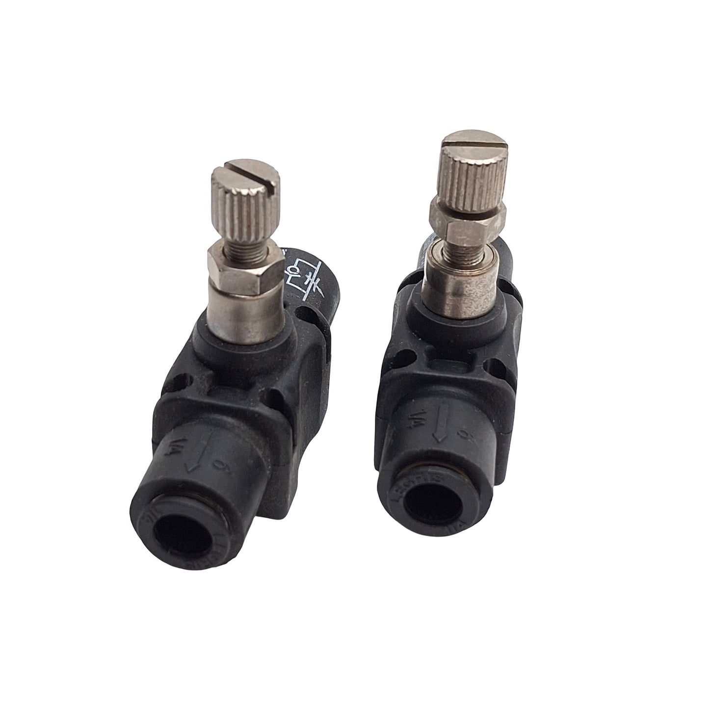 Used Lot of 2 Legris 7770 56 00 In-Line Flow Control Air Regulator Needle Valves 1/4"
