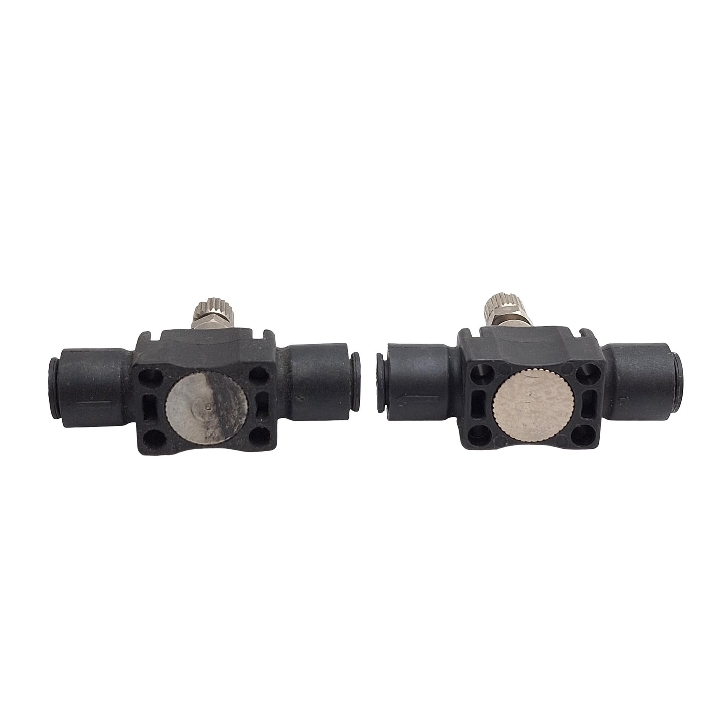 Used Lot of 2 Legris 7770 56 00 In-Line Flow Control Air Regulator Needle Valves 1/4"