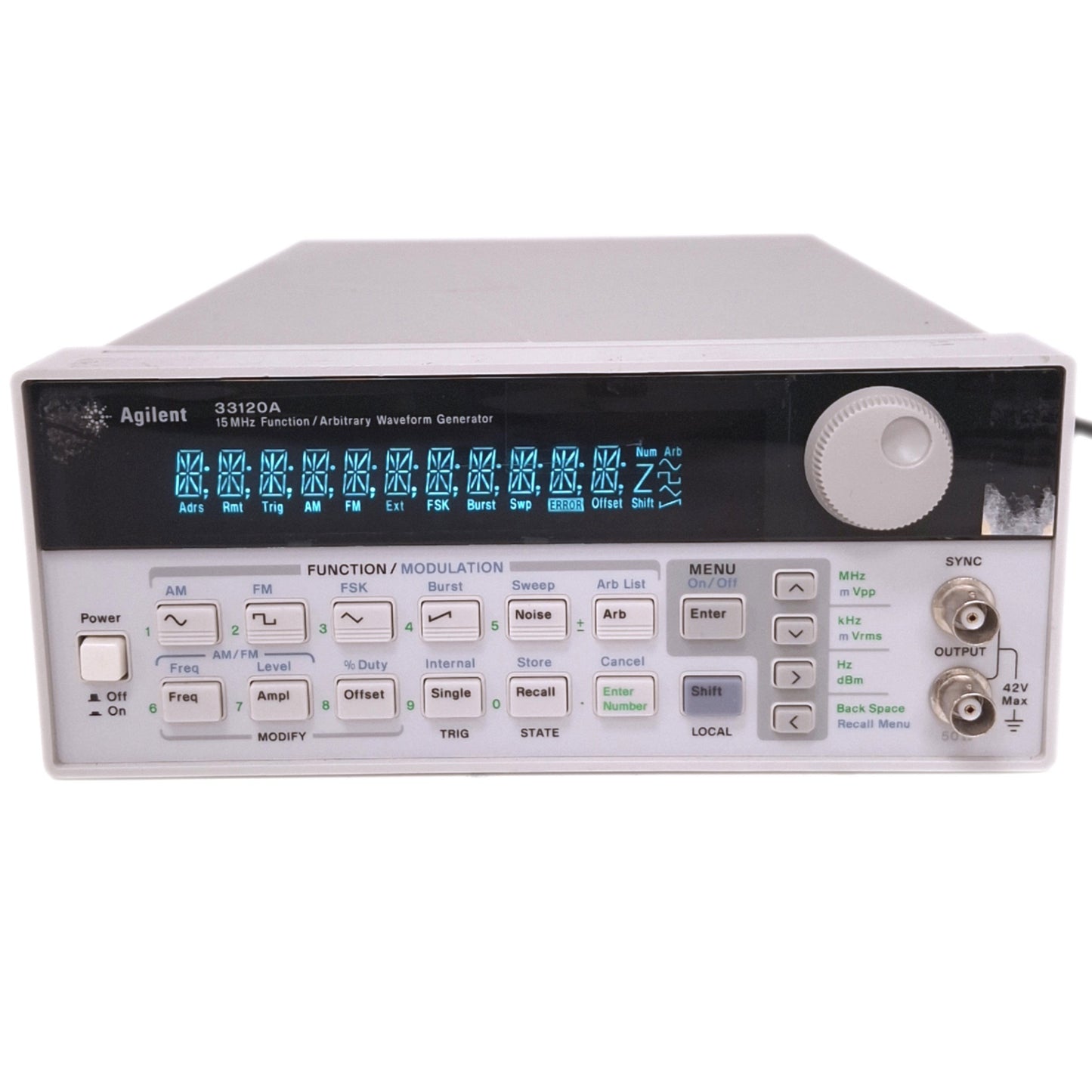 Used Agilent 33120A Function/Arbitrary Waveform Generator, 15MHz 12-bit 40MS/s 120VAC