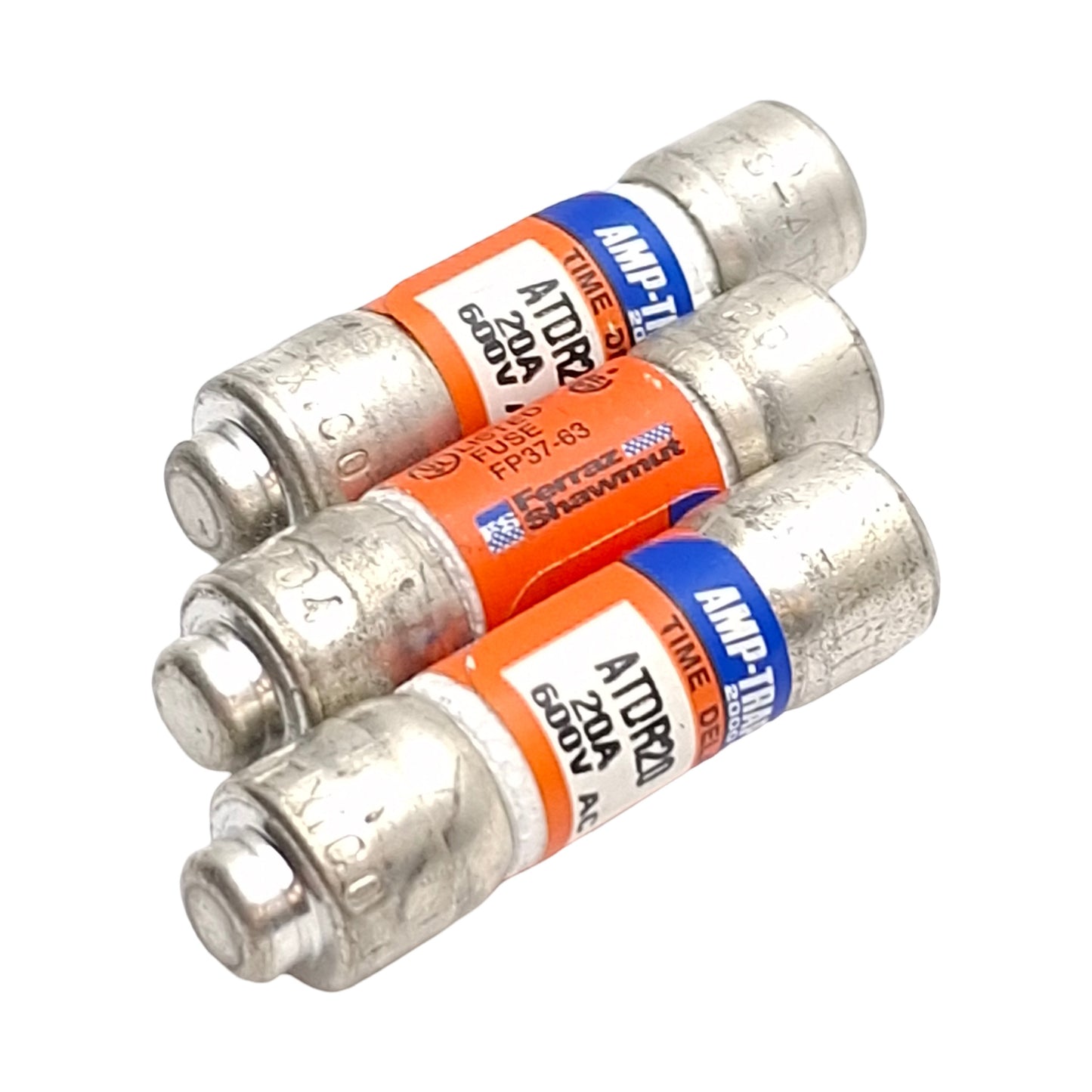 Used Lot of 3 Ferraz/Mersen ATDR20 Amp Trap Time Delay Fuse, 600VAC 20A, Class CC