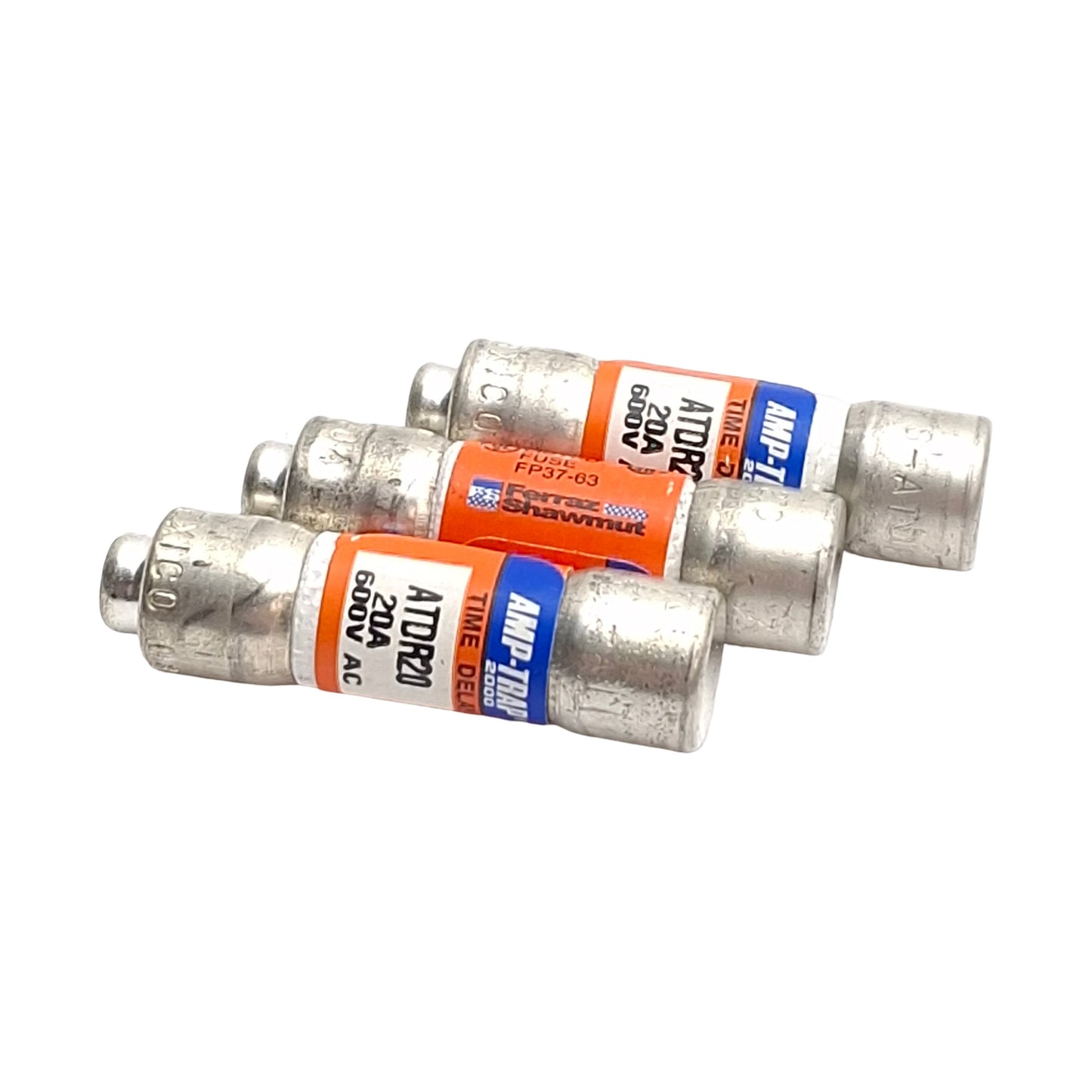 Used Lot of 3 Ferraz/Mersen ATDR20 Amp Trap Time Delay Fuse, 600VAC 20A, Class CC