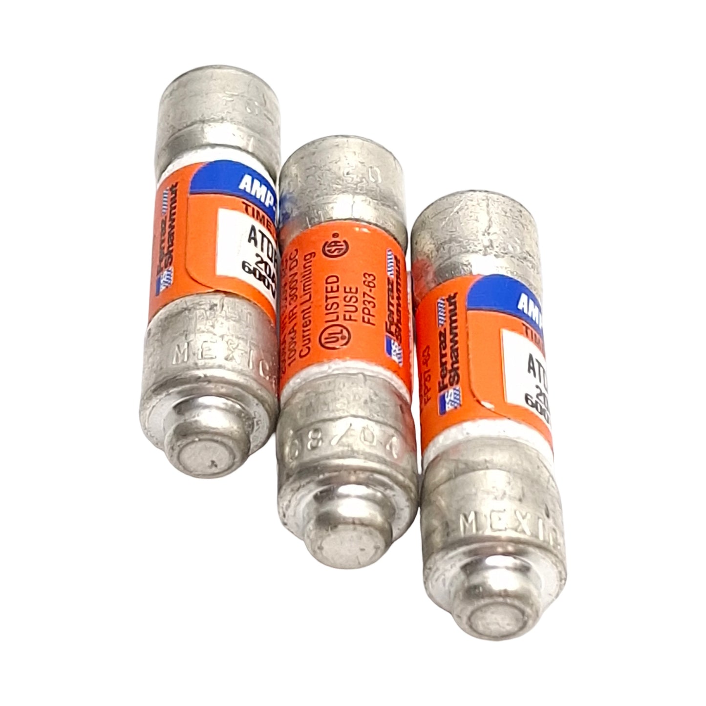 Used Lot of 3 Ferraz/Mersen ATDR20 Amp Trap Time Delay Fuse, 600VAC 20A, Class CC