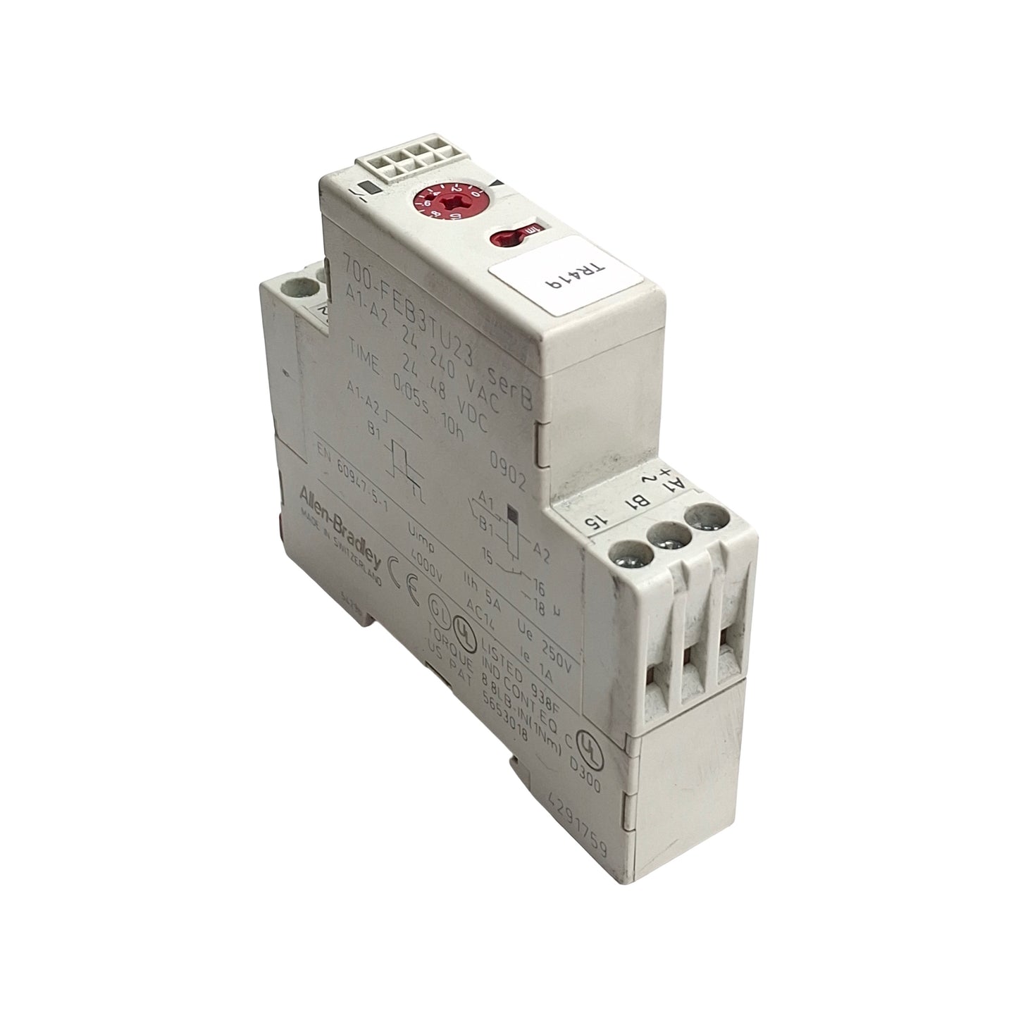Used Allen Bradley 700-FEB3TU23 Off-Delay Timing Relay, 0.05s-10h, 24-240VAC 24-48VDC
