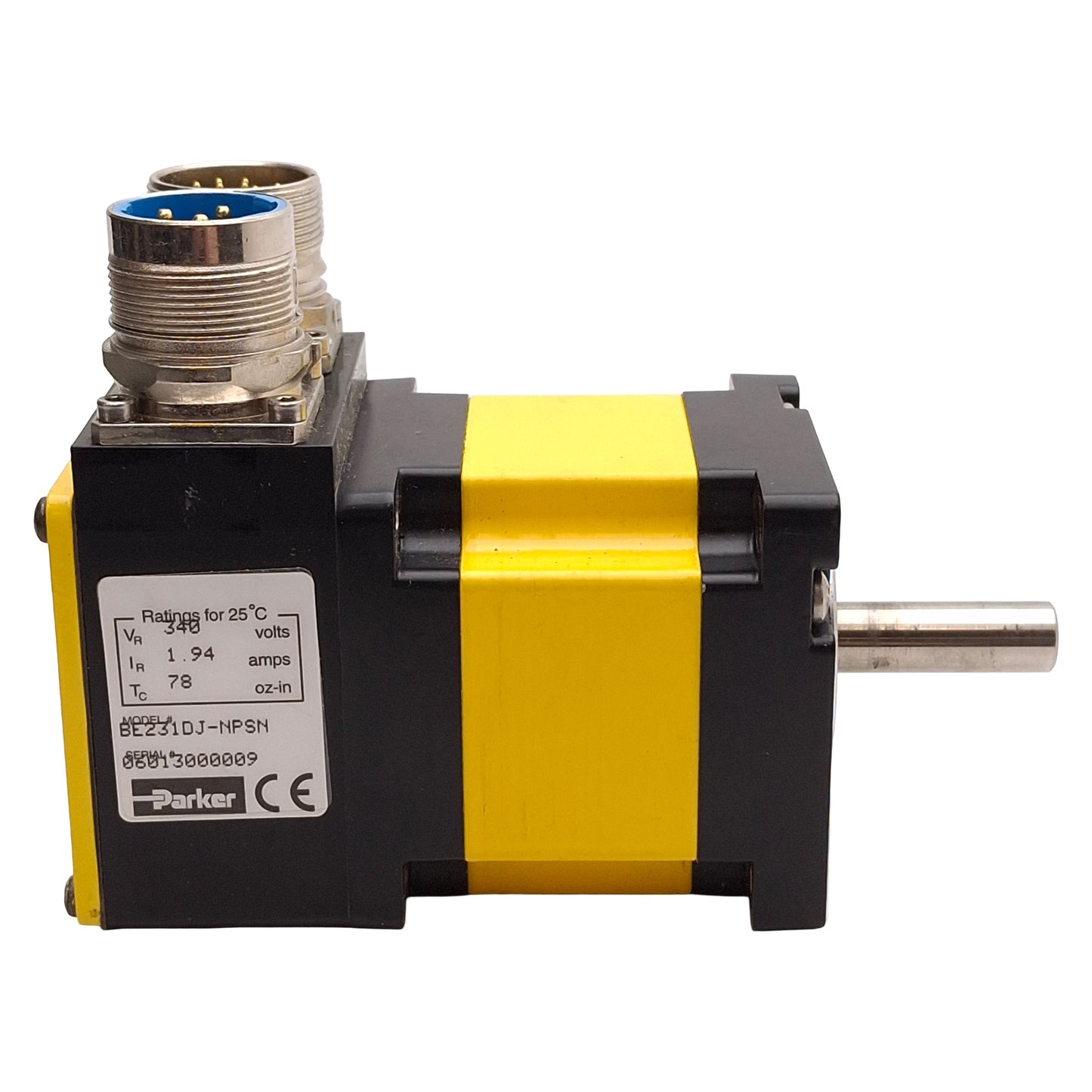 Used Parker BE231DJ-NPSN Servo Motor, 0.325kW, 340VDC Bus, 1.94A, 4990rpm, NEMA 23