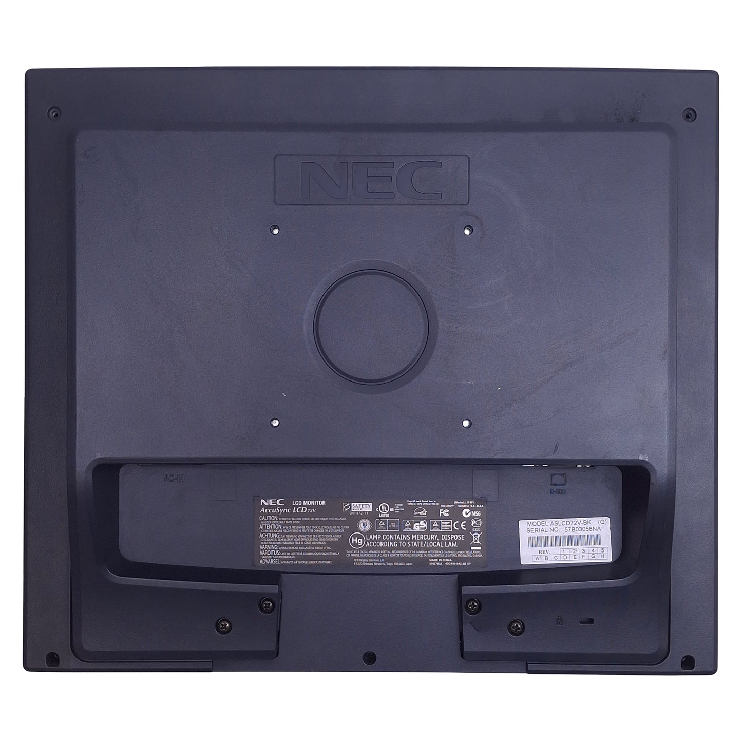 Used NEC LCD72V AccuSync LCD Monitor 17in, 1280x1024, HDMI, 100-240VAC, VESA 100mm
