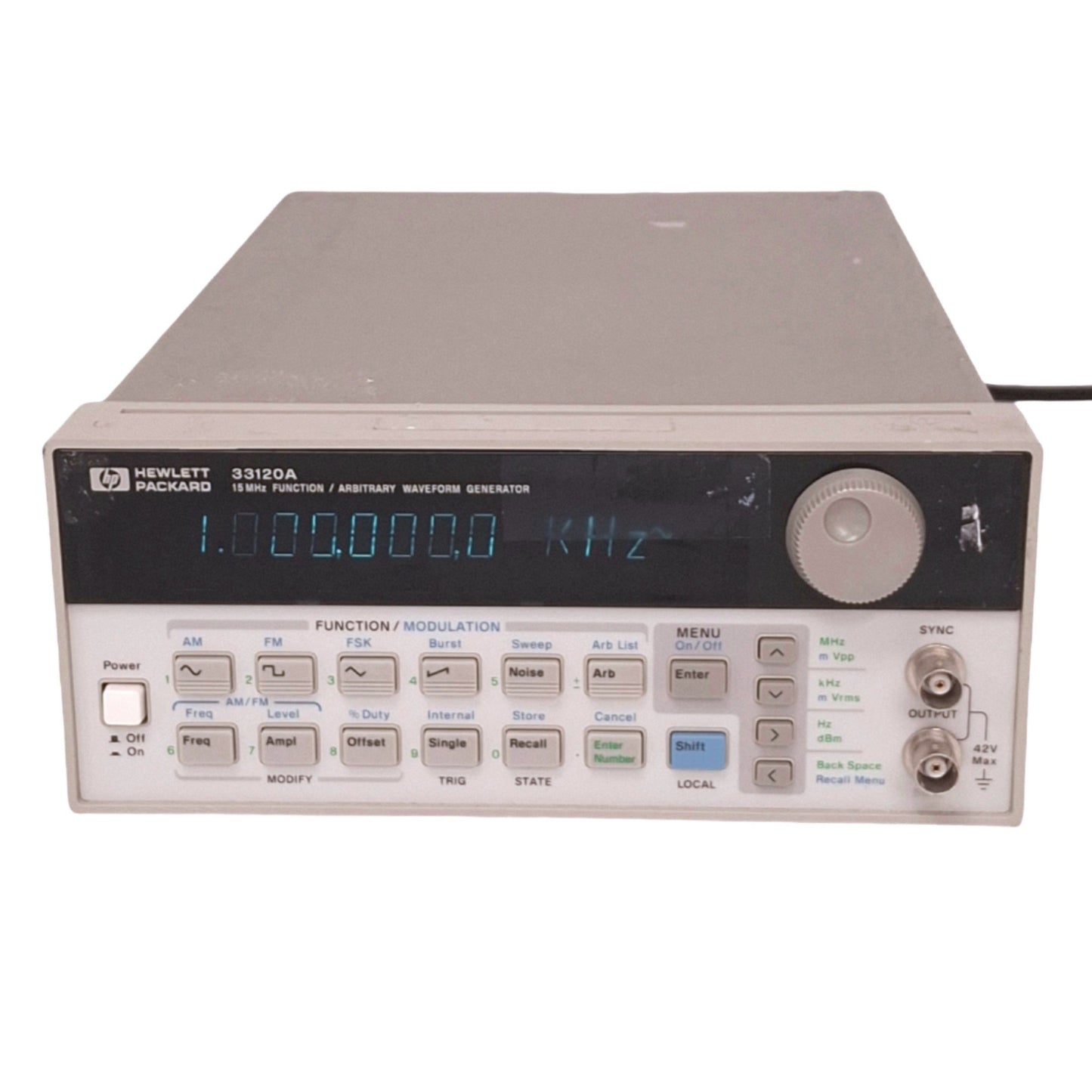 Used HP 33120A Function/Arbitrary Waveform Generator, 15MHz 12-bit 40MS/s 120VAC